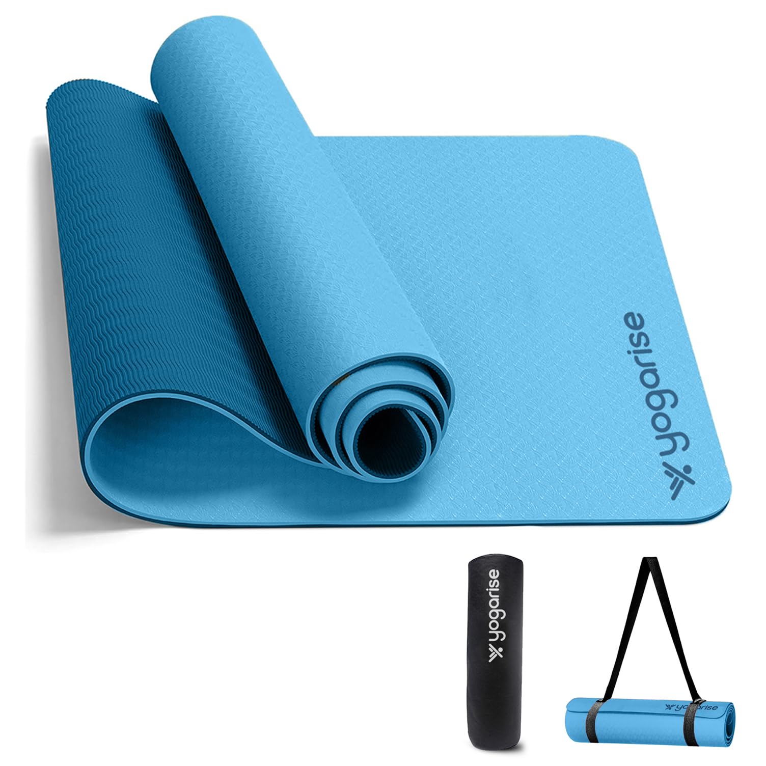 6mm Dual-Shade Yoga Mat, Comes with Carry Bag & Strap for Men & Women, TPE Material, Non-Slip Texture, Extra Wide & Thick, Exercise Mat for Gym Workout, Sweat-Resistant (Light & Dark Blue)