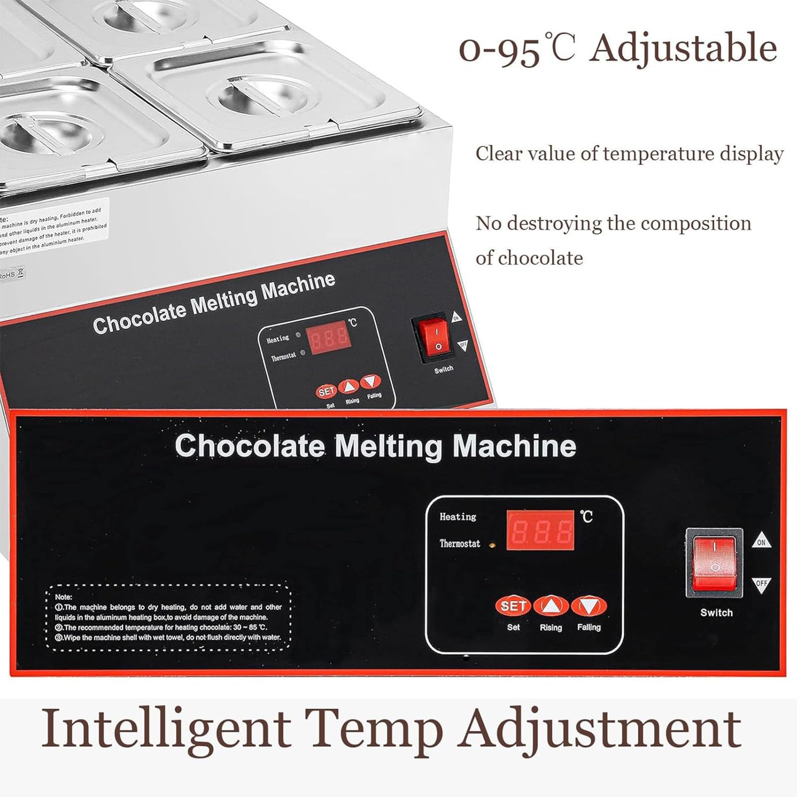 Crogiolo per Cioccolato,Temperatrice Elettrica per Cioccolato, Regolabile da 0 ℃ A 95 ℃,scioglitore di Cioccolato 500 W,Pentola per Preparare Cioccolato E Caramelle,220V-2tank