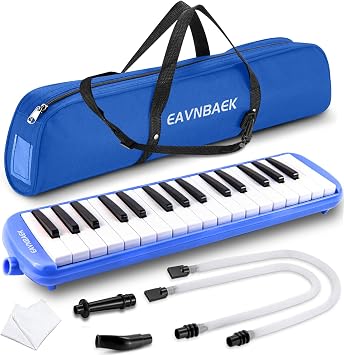 Eavnbaek 32 Keys Melodica Instrument, Soprano Melodica Air Piano Keyboard Pianica with 2 Soft Long Tubes, 2 Mouthpieces Tube and Carrying Bag for Student Beginners Adults Gift Blue
