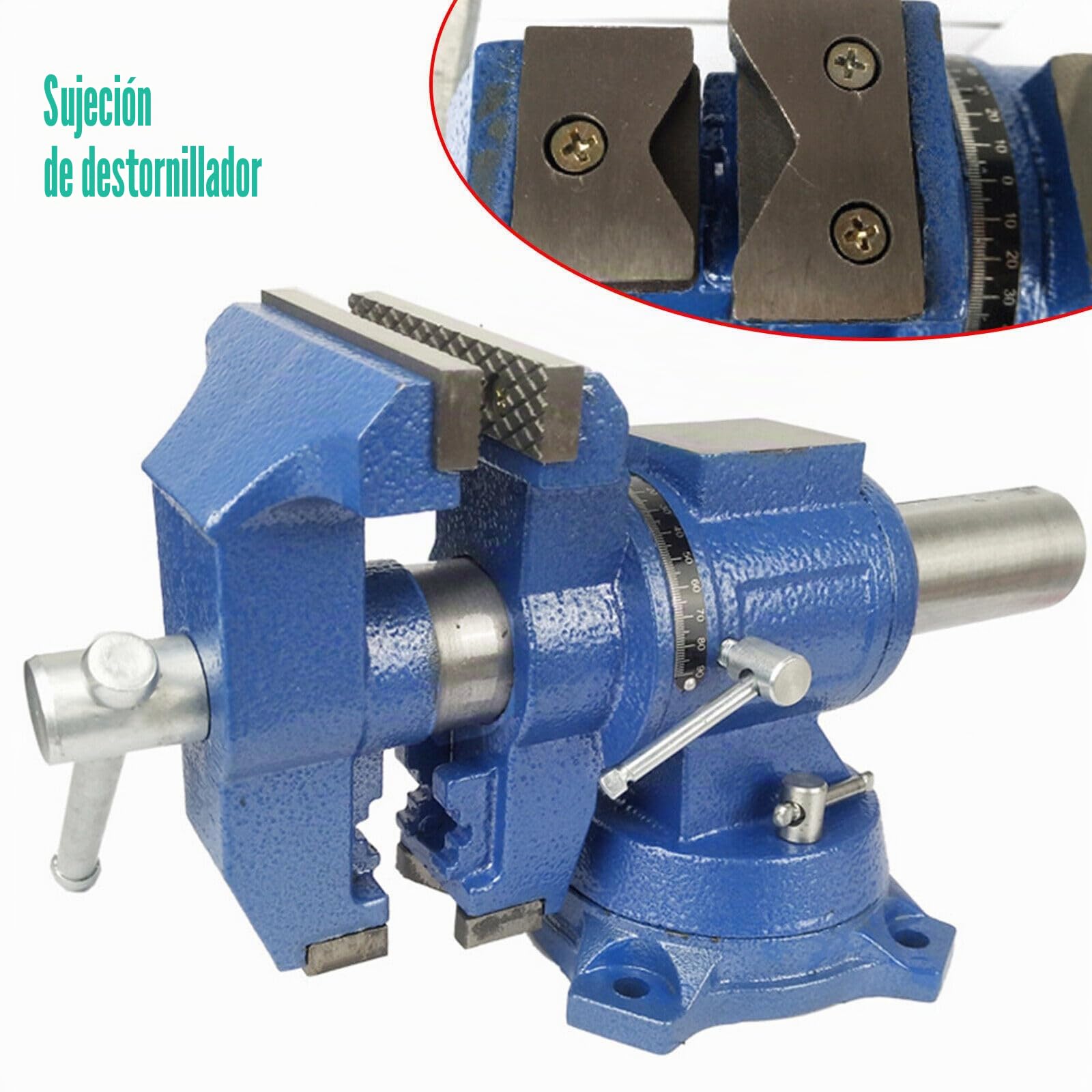 Tornillo de banco de 5 pulgadas, profesional, giratorio 360°, industrial, 125 mm, para lijadoras planas, fresadoras, máquinas herramienta EDM y WEDM, azul