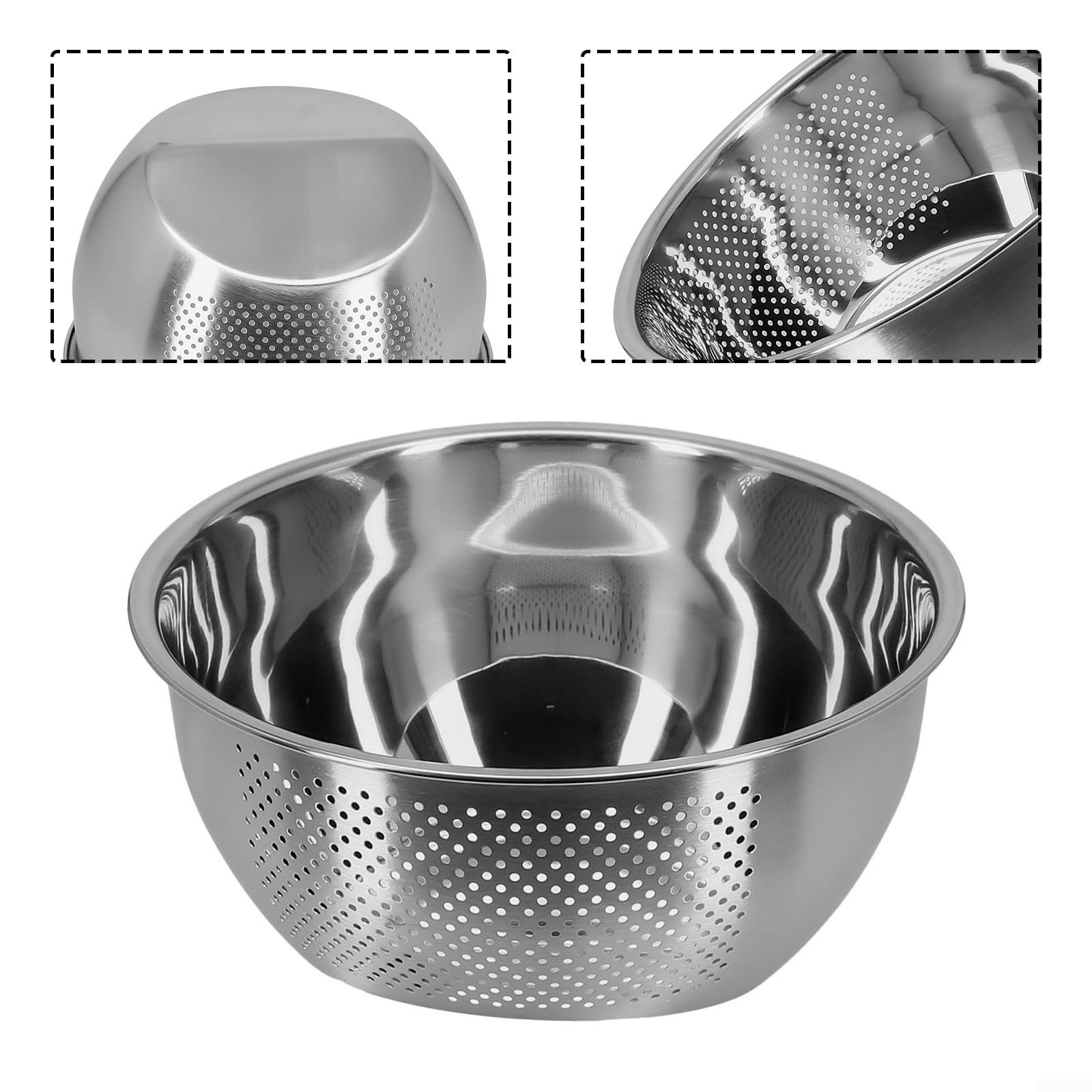 Cuenca Lavadora de Arroz en para acero Inoxidable con Agujeros Laterales - Colador Escurridor para Pasta y Legumbres - Utensilio de Cocina para fácil de Limpiar 22.5x11.5cm(304 material 26 cm)