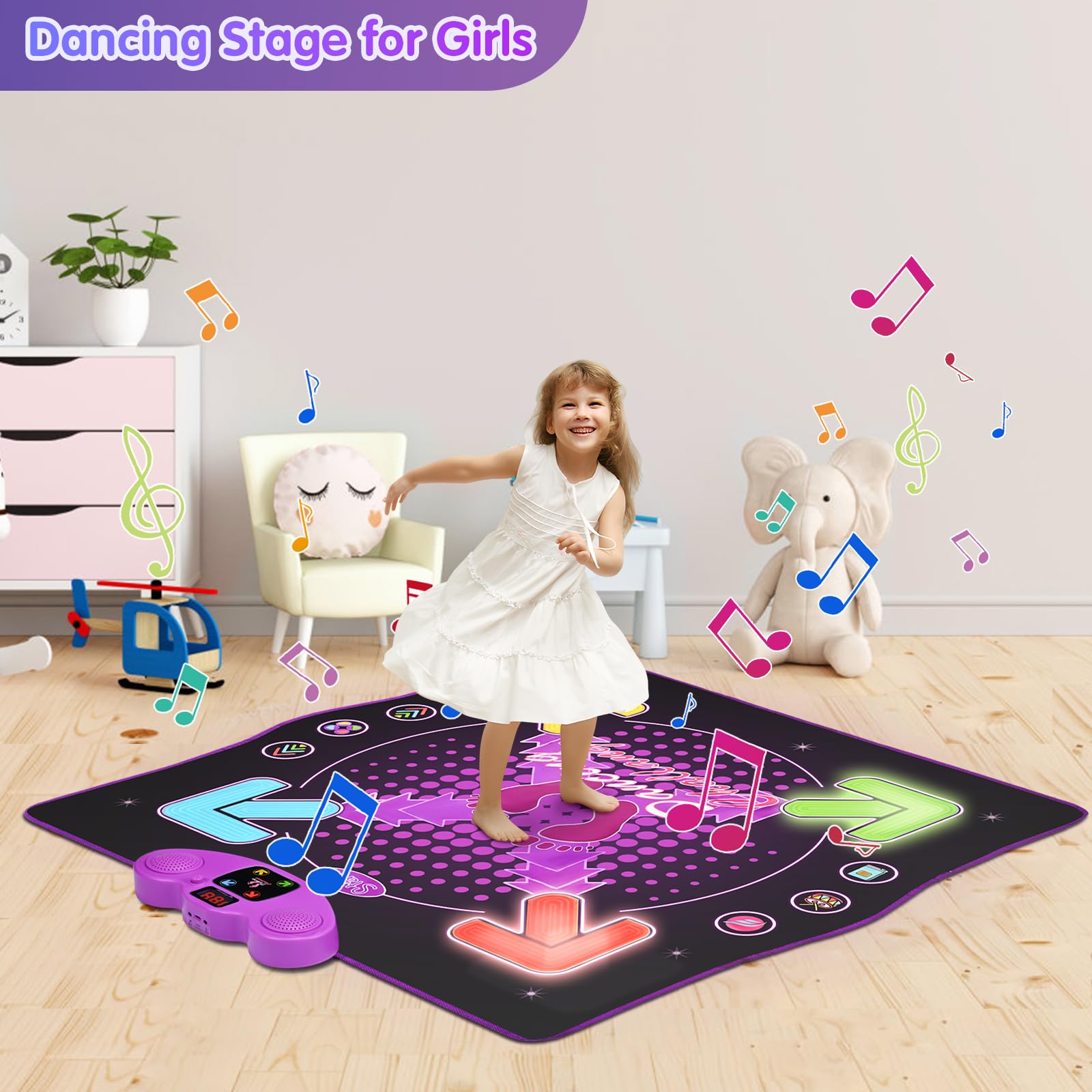 Generisch Tapis de jeu pour enfants avec 8 flèches lumineuses pour enfants pour un plaisir de danse interactif avec musique Bluetooth Tapis musical interactif pour enfants et filles