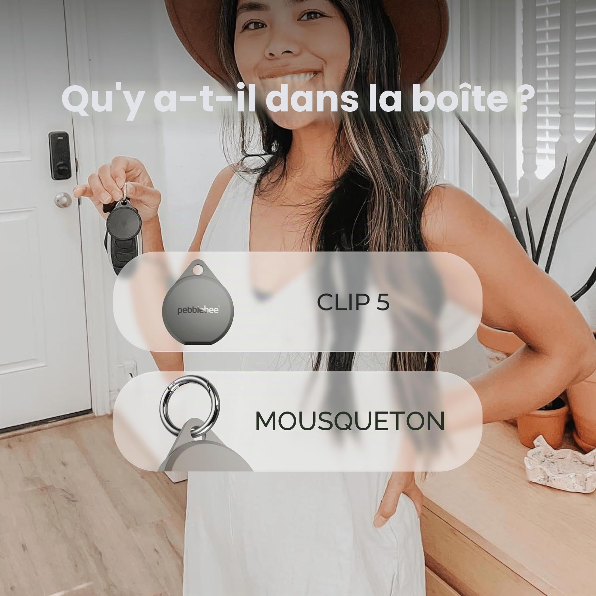 Pebblebee Clip 5 | Étiquette de suivi Bluetooth rechargeable pour clés et sacs | Alternative aux traqueurs Air Tag et Android | Sirène 130 dB, LED stroboscopique lumineux, batterie de 12 mois, mode de