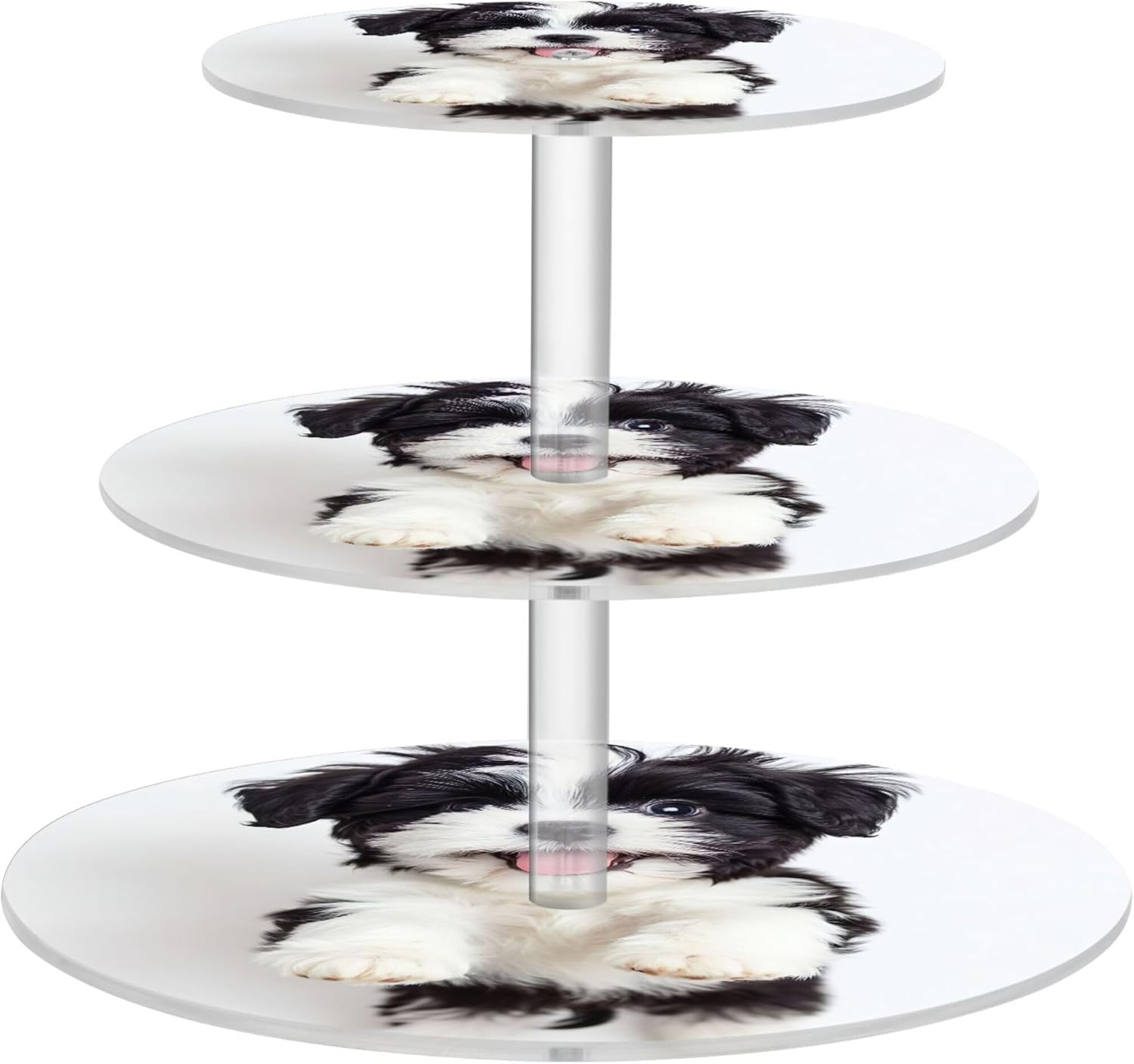 Tea Party Cupcake Stand 3 Tier Round Cupcake Tower Acrylic Display Tea Party Decor Serving Tray Food Holder Sandwich Graduation Cute Black Puppy Print