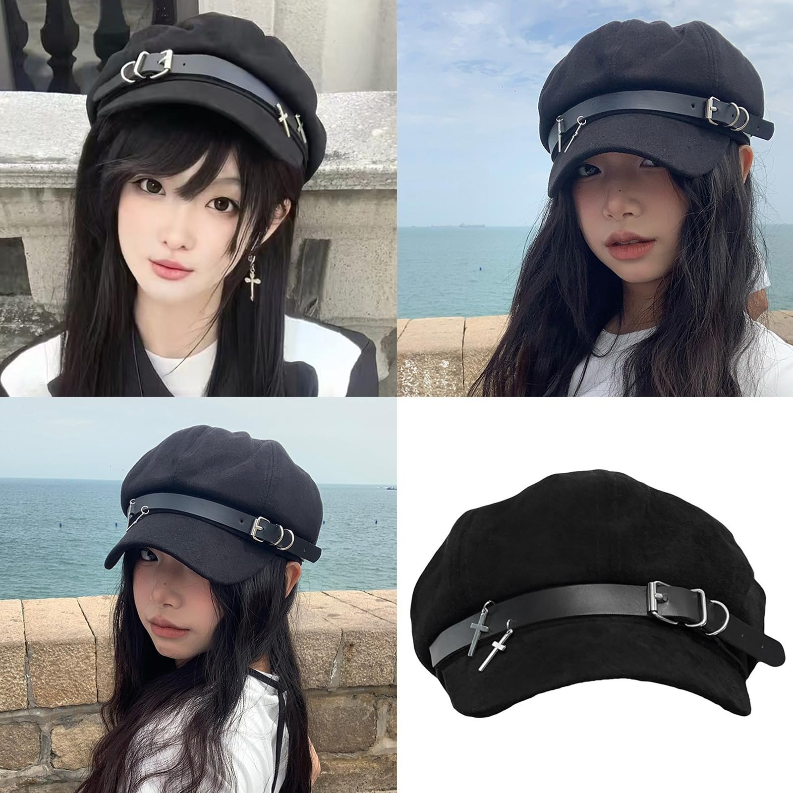 Dsgzkk Furry Ear Berets Cabbie Hat with Rabbits Charm Painter Hat Berets Baker Boy Hat for Street Strolling Furry Ear Photo