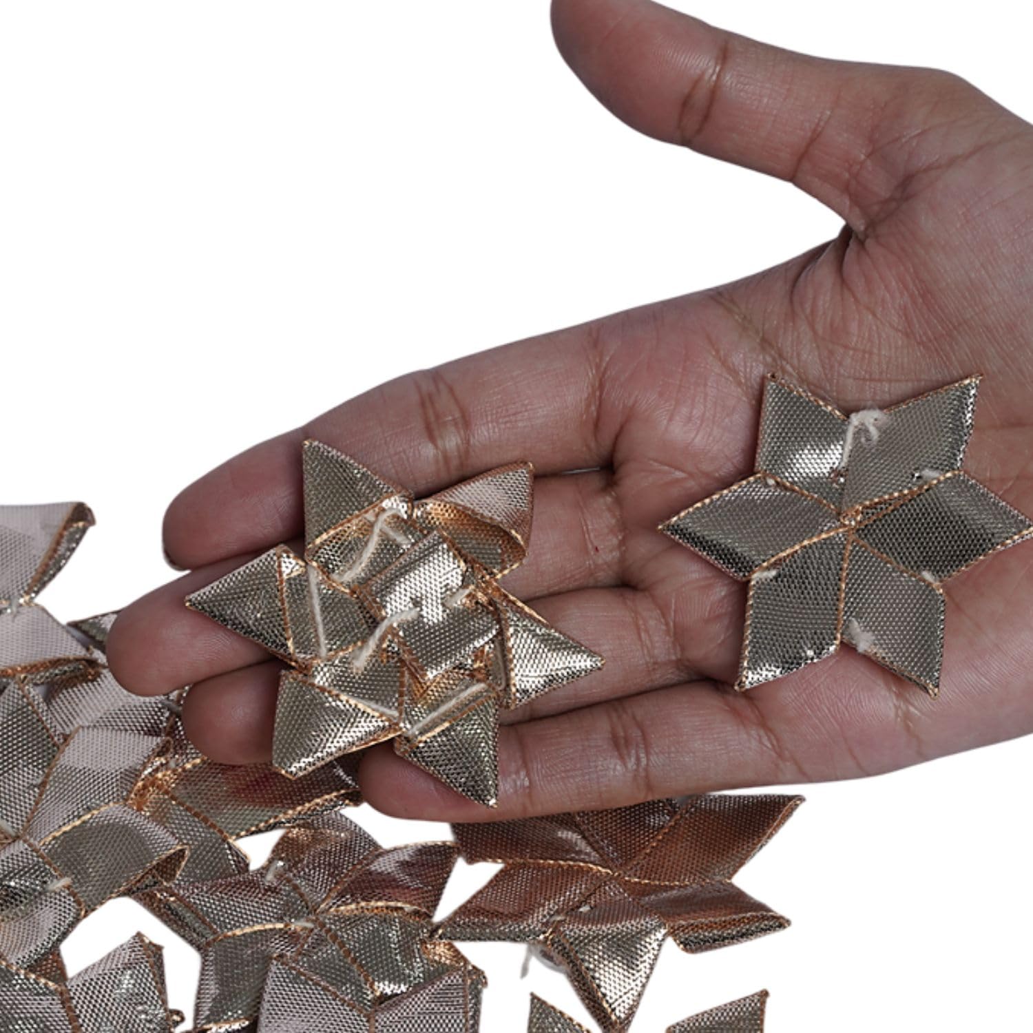 Gota Patti Star Shape Hand-Sewn Gotta Ribbon Star Flowers for Embroidery, Flower Patches for Clothes, Blouse, Suit, Saree, Duppata, Decoration, and Art & Craft Making 2 Inch Size Copper-image-47