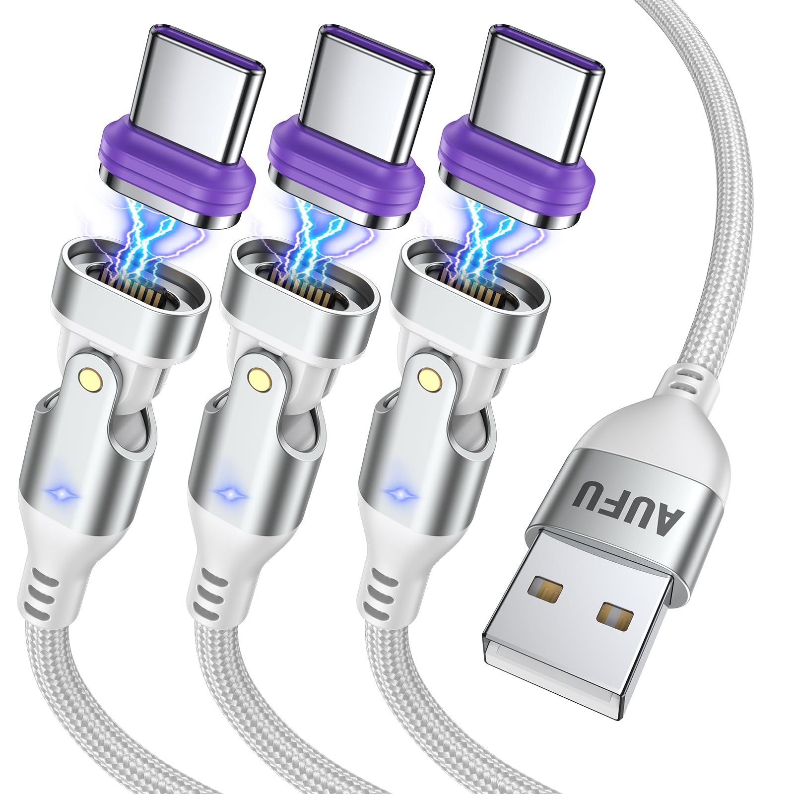 AUFU 18W Magnet Ladekabel USB C [1M/2M/2M], 16PIN Flach Ladekabel Magntisch USB C Kabel Magnetisch für Galaxy S23/Tablet/Handy (Weiß)