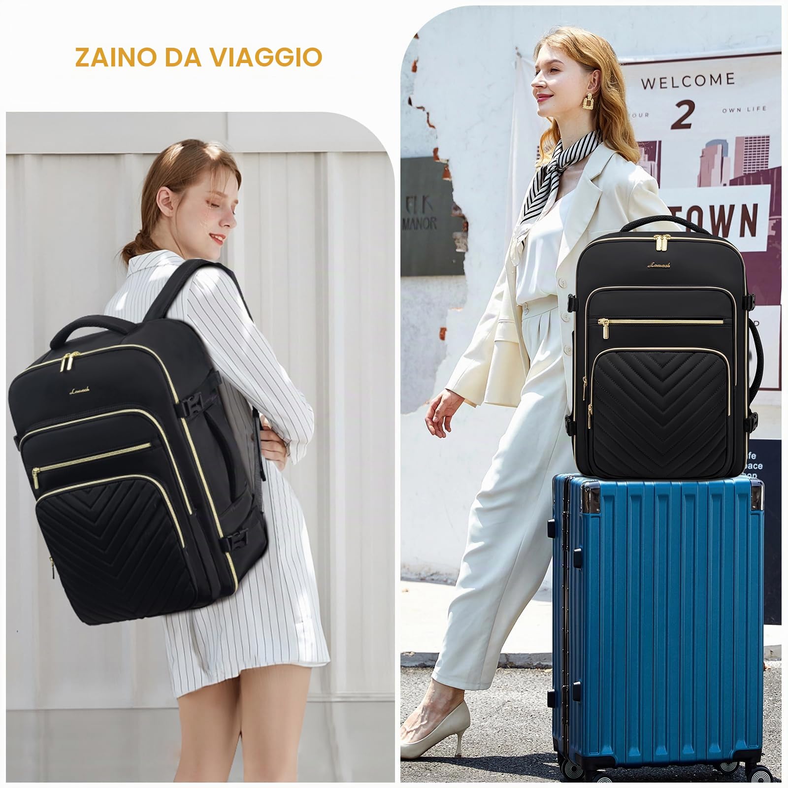 LOVEVOOK Zaino da Viaggio Aereo Bagaglio a Mano, Impermeabile Zaini Trolley Donna 50L Cabin Max per Ryanair Easyjet, Grande Zaino Porta PC 18 Pollici Valigia Borsa a Zainetto, Nero