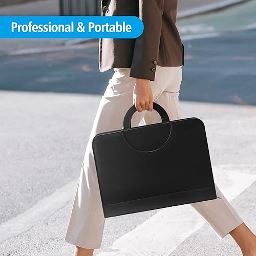 Miniatura 4 de Carpeta con cremallera para hombres y mujeres, organizador de cuaderno de cuero con cremallera y calculadora, soporte para tableta, documentos,