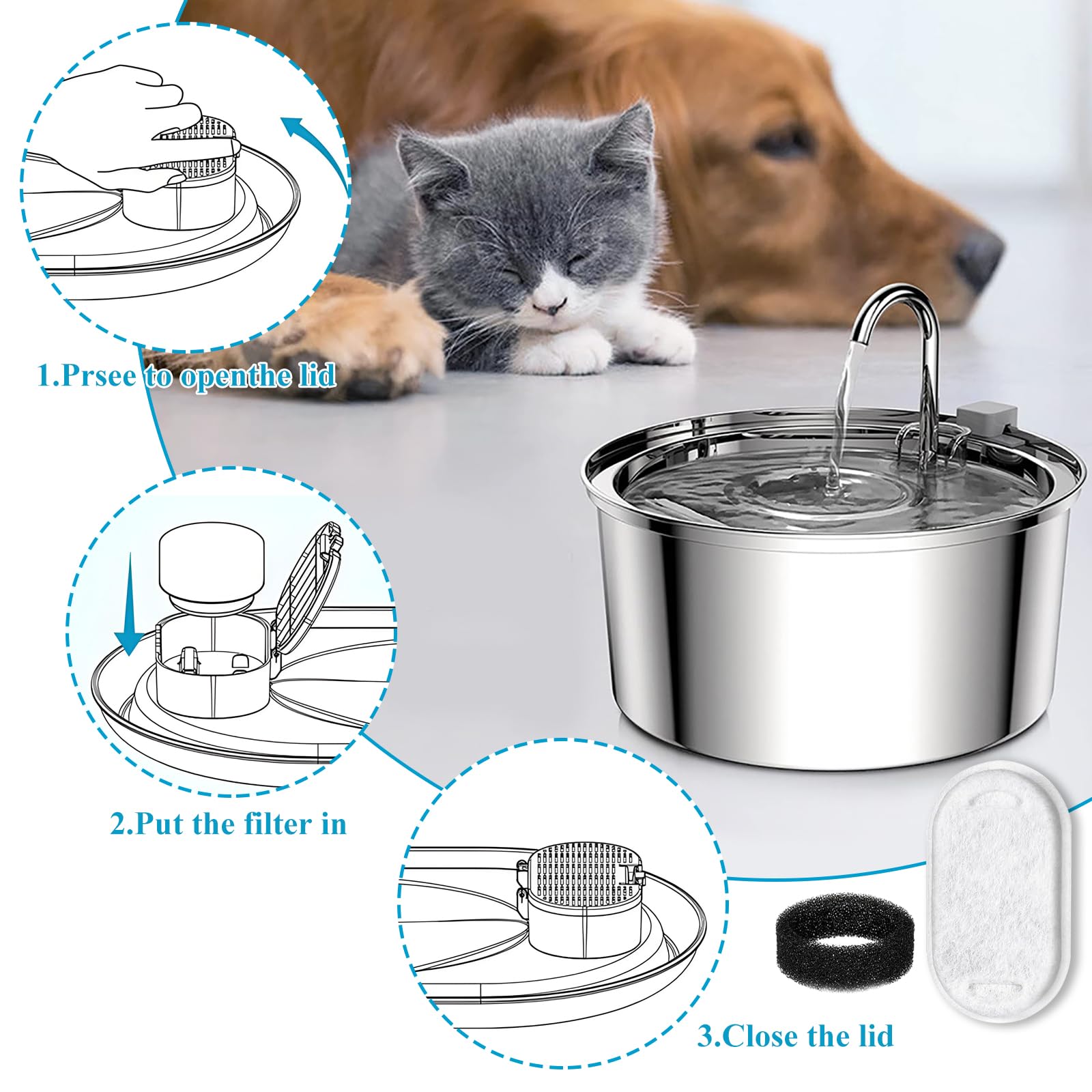 Cat Water Fountain Filters, 24 Pcs Cat Fountain Filters Set - Image 3