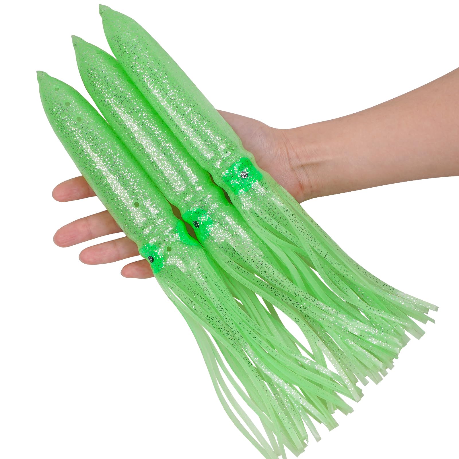 Luminous Octopus Squid Skirts Fishing Lures, 3/8PCS Trolling Squid Skirts Fishing Saltwater Octopus Lures Glow Soft Squid Bait Lures Saltwater Freshwater Fishing Tackle 11.8