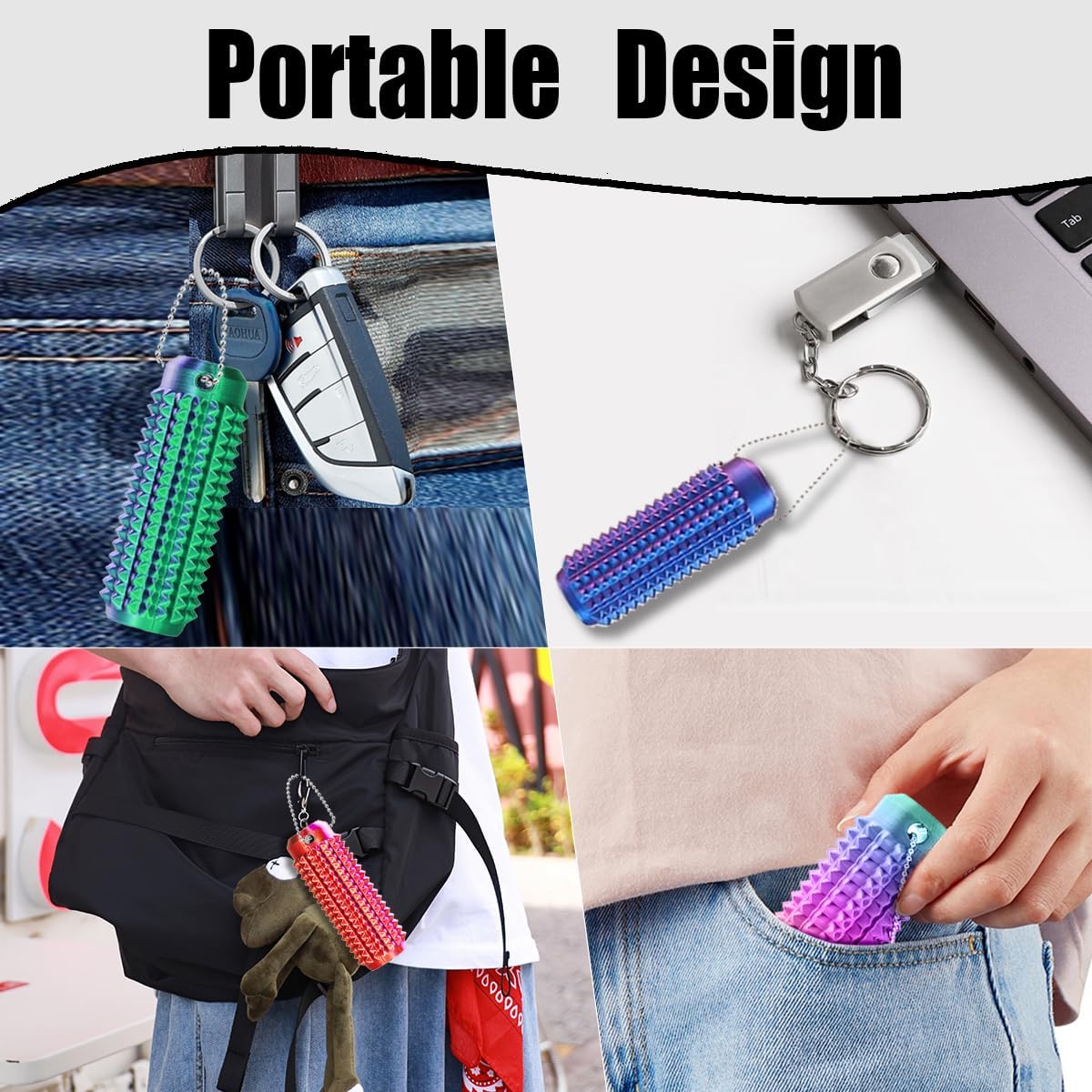 Little Ouchies Pain Fidget (4PCS), Pain Stim Fidget Toy for Adults & Teens, 3D Printed Spiky Grippie Stim Keychain, Sensory Toy for Stress Relief & Focus, Office Workers Novelty Gifts for Men (Laser) - Image 4