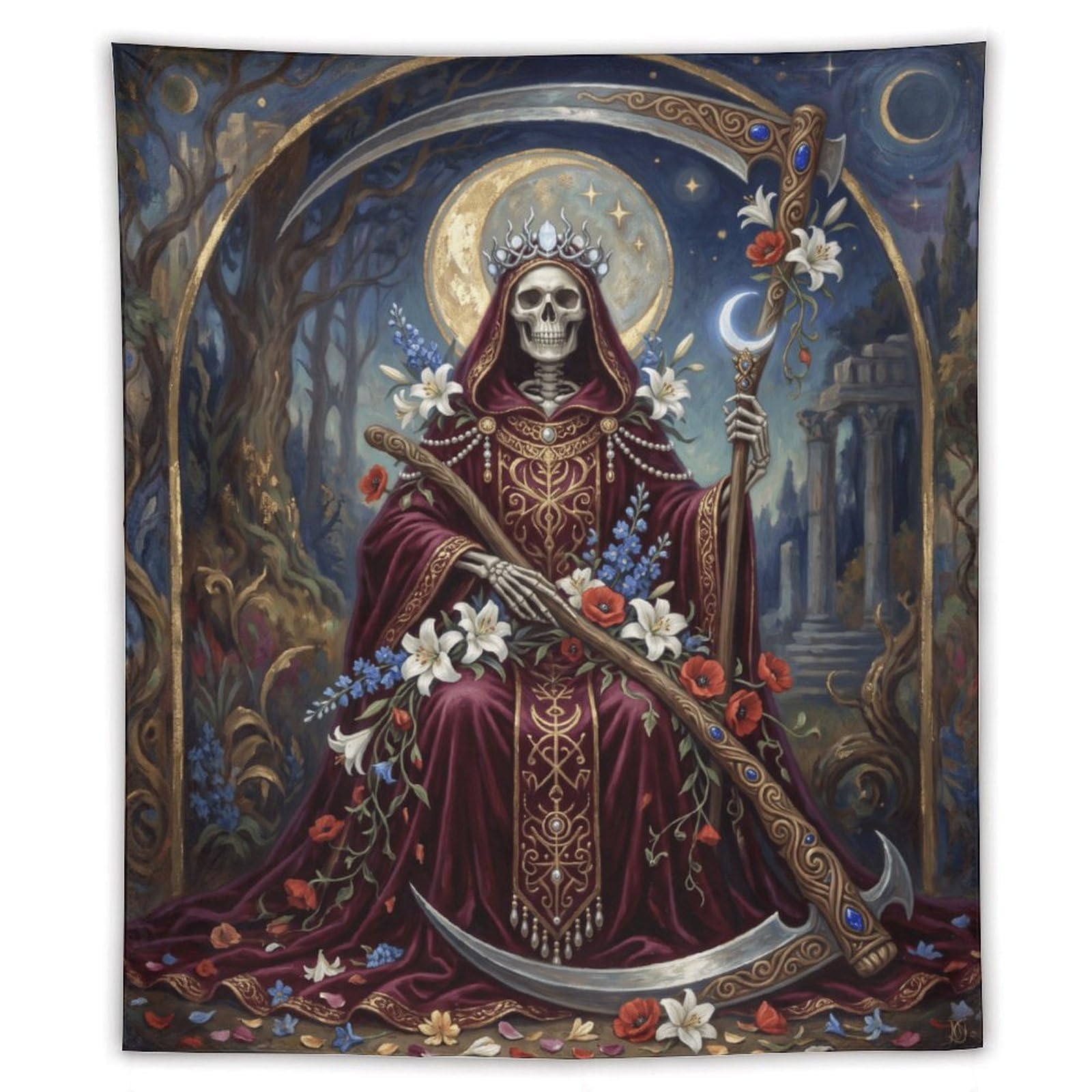 H3B8U2Y5 Floral Grim Reaper Wall Tapestry, Gothic Oil, Living Room