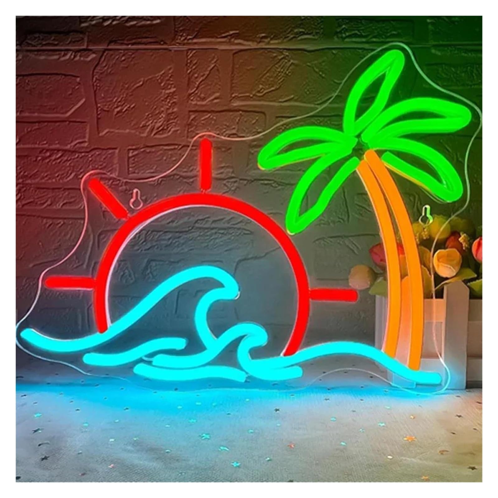 LEMST Sign Lamp Sunset Sea Neon Sign Sunrise Light Wave Neon Dimmable Room Decoration Over Sun Neon for Home Party Decor 30cmx40cm(C)