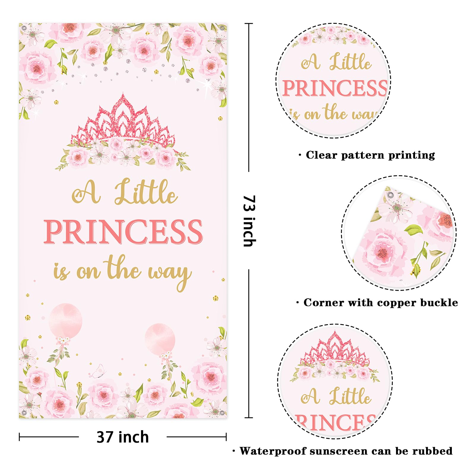 Decoración de pancarta de puerta de baby shower con texto en inglés "A Little Princess is on the Way", decoración de fiesta de revelación de género, fondo de fotografía de baby shower, rosa