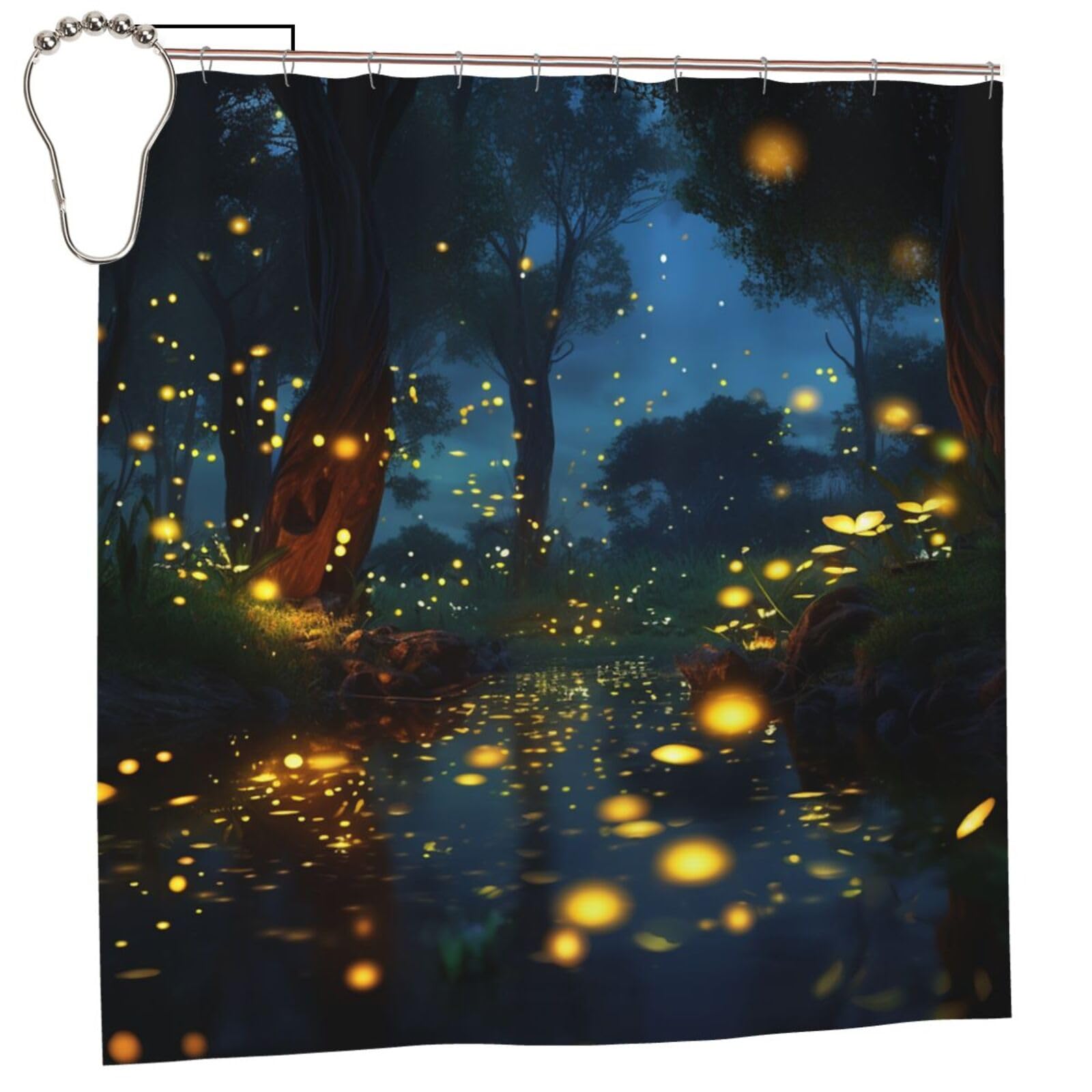 FodPand Fireflies Shower Curtain 70"x70" Waterproof Long Bathroom Curtain Heavy Duty Thick Cloth Bath Curtain Set with Hooks, Modern Abstract Art Pattern Bathroom Shower Curtains