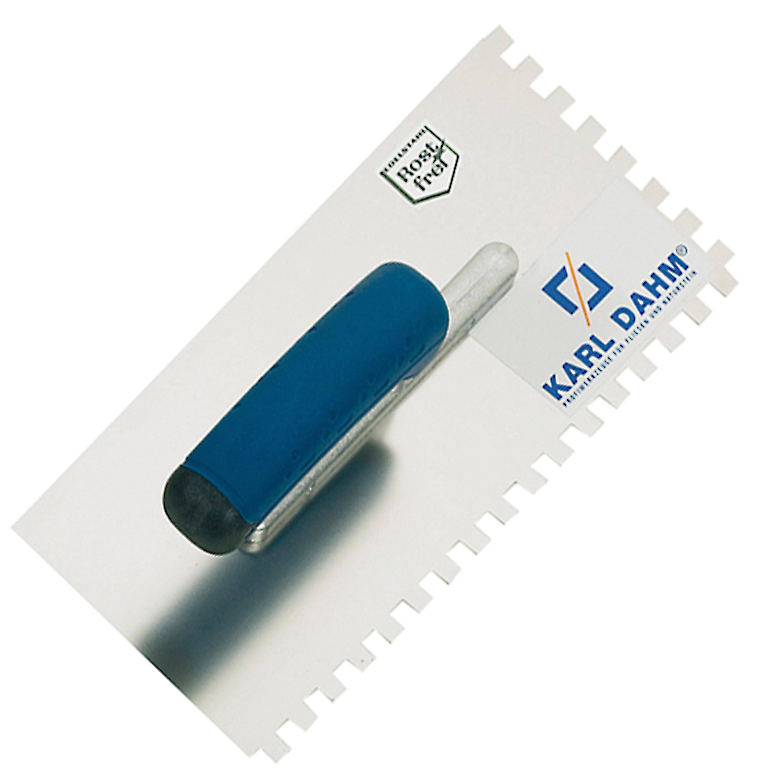 Karl Dahm Llana Dentada de Mango Suave 20mm I Llana para Baldosas Acero Inoxidable con Muescas 20mm I Empuñadura Blanda y Ergonómica para Fácil Aplicación de Adhesivos, Herramienta Profesional – 11653