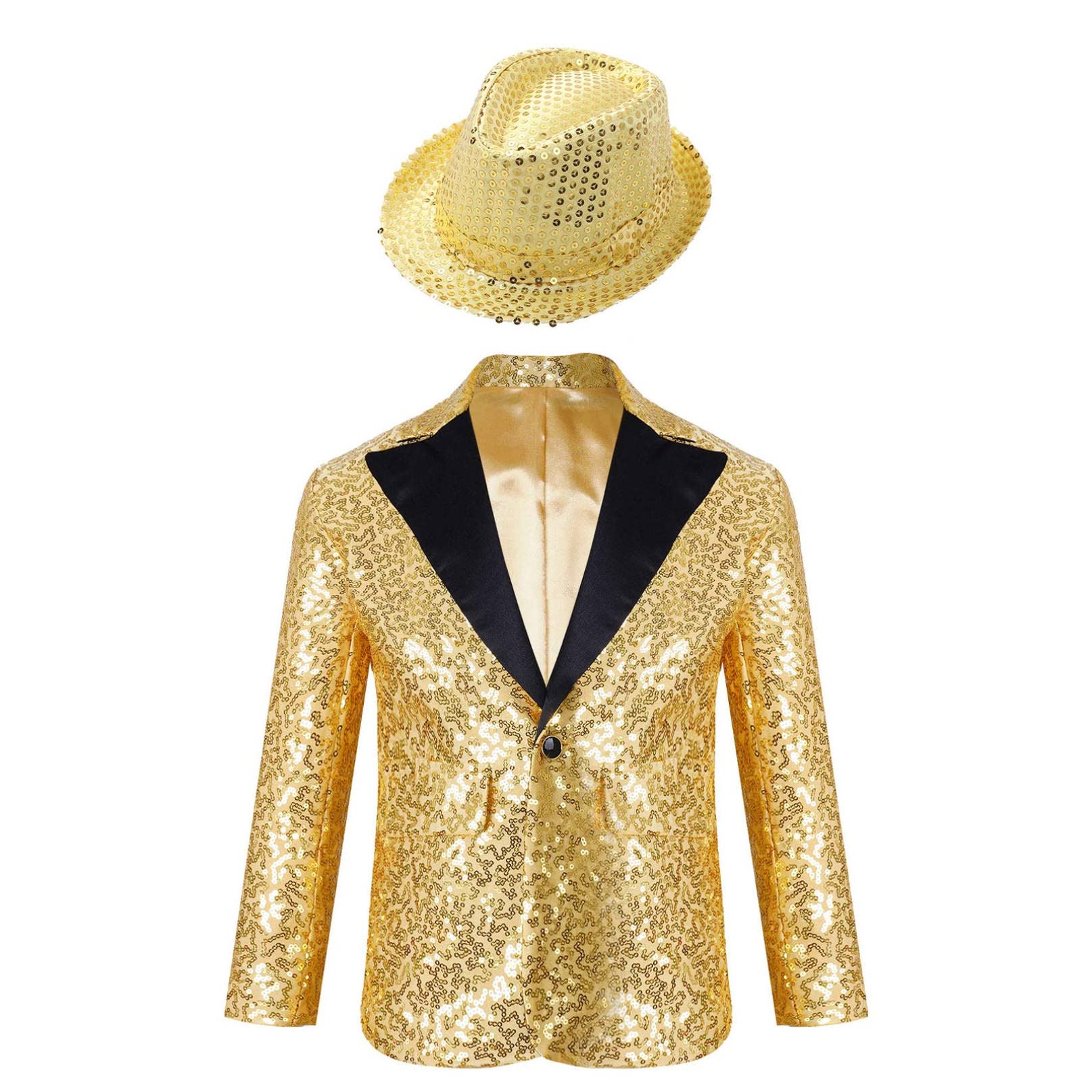 iiniim Niños Blazer Slim Fit Manga Larga Chaqueta de Traje para Niños De Lentejuelas Brillante con Botón Abrigos Casual Esmóquines para Niños Bodas Actuación