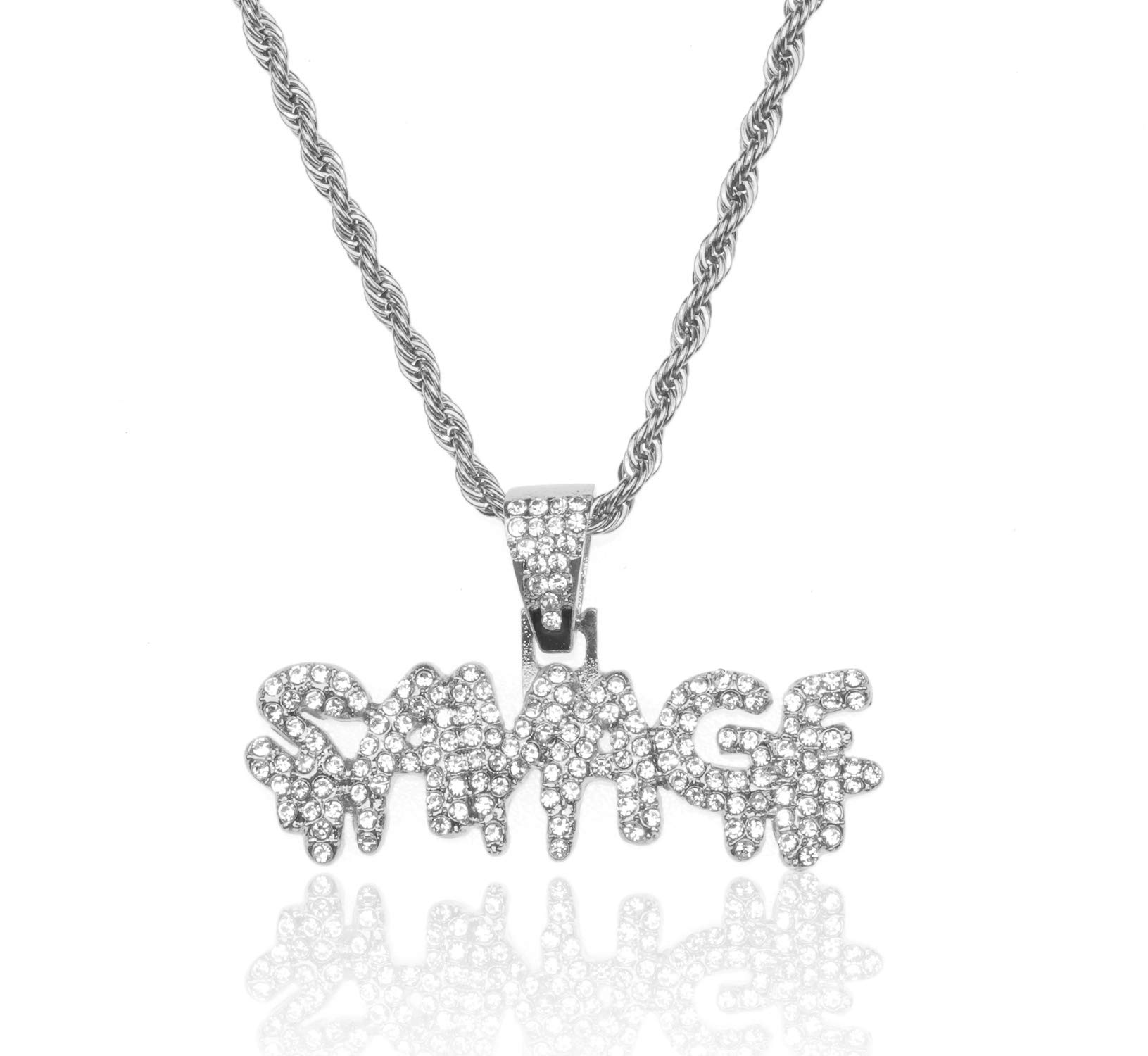 Gold Chain with Bubble Letter KING/GANG/TRAP/SAVAGE Iced Out,Diamond Necklace for Men 18k Real Gold Plated/Platinum White Gold Finish with Rope Chain 24"/Tennis Chain 20" Free Giftbox,