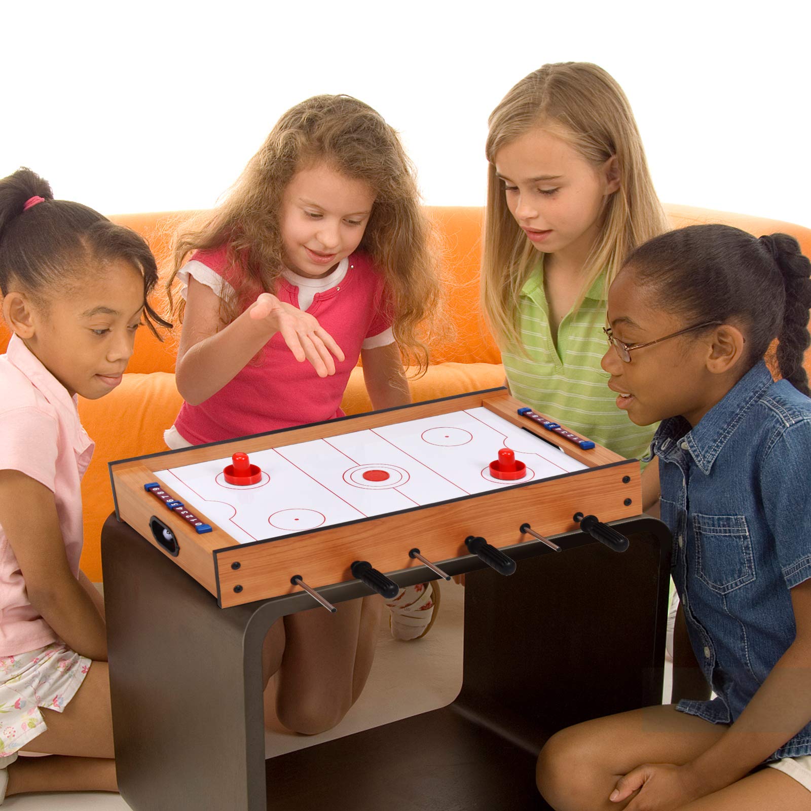 RELAX4LIFE 2 en 1 Mesa de Futbolín y Air Hockey con 2 Pelotas, 2 Discos, 2 Empujadores, 6 Asas, 18 Jugadores y 2 Marcadores, Futbolín para Niños y Adultos, Juegos de Mesa para Bar y Salón, 69x36x10cm