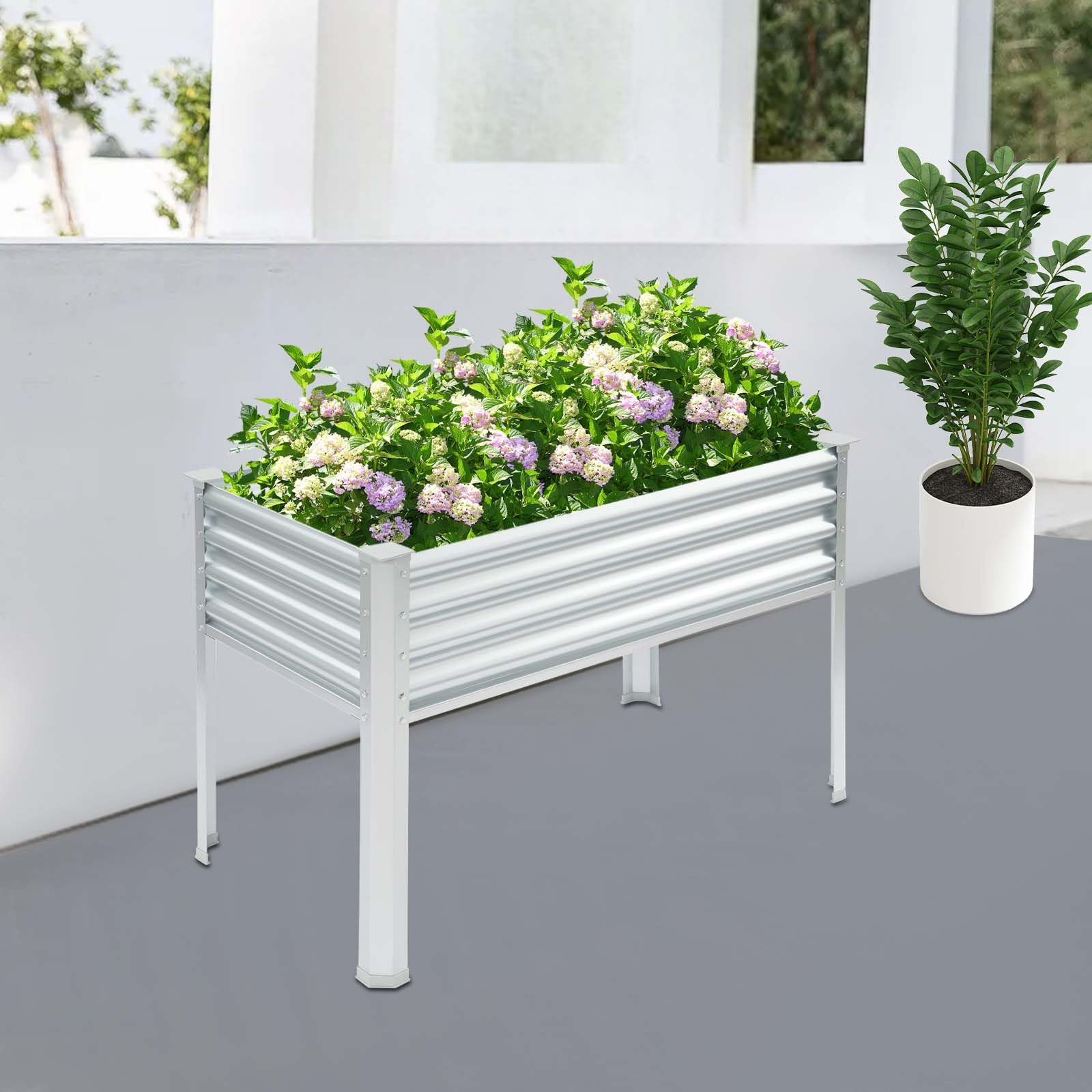 Jardinera alta con patas de metal, 120 x 60 x 80 cm, jardinera alta con 1 par de guantes, rectangular, jardinera con patas de metal, maceta para verduras y flores, hasta 60-80 kg