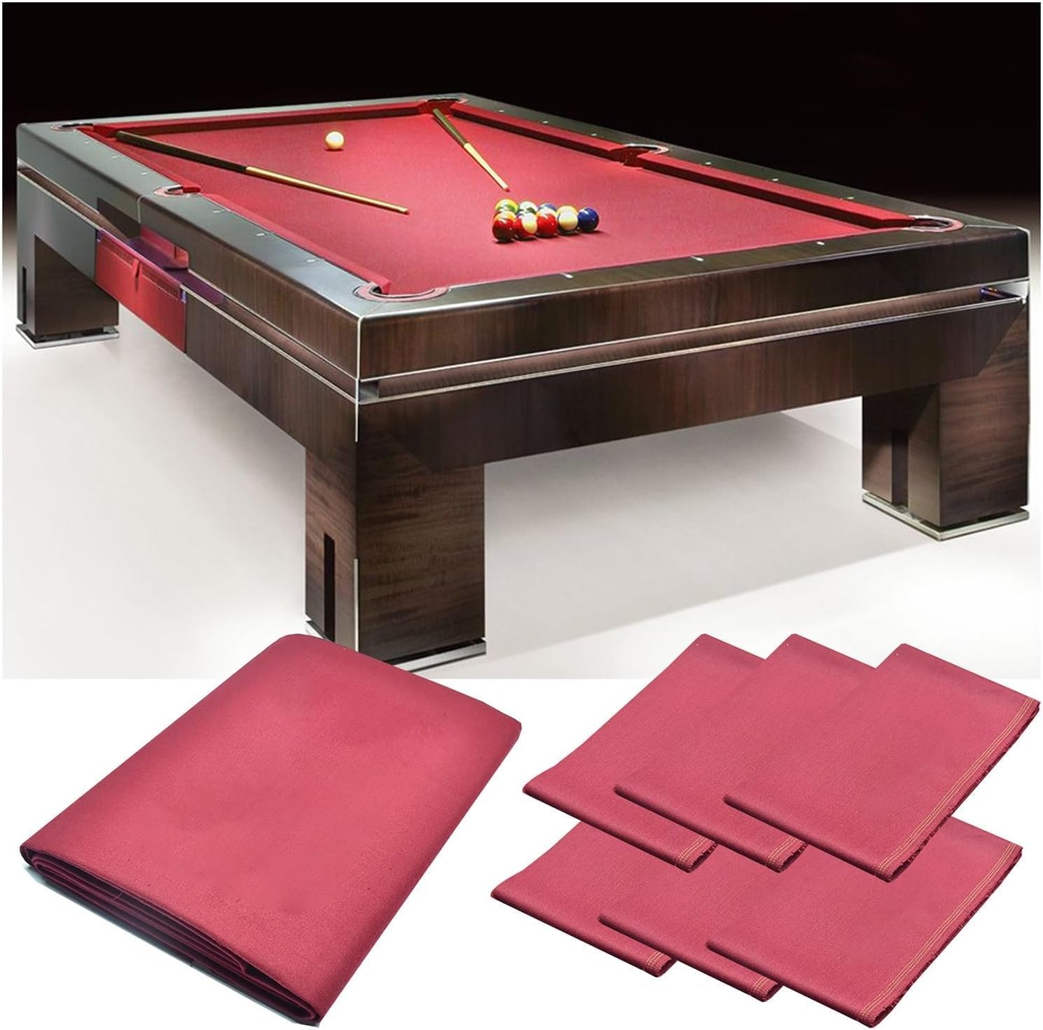 Pool Table Felt - 9-Foot Billiards Cloth with 6 Pre-Cut Strips for Home, Club, or Bar Use - Replacement Set for Pool Tables