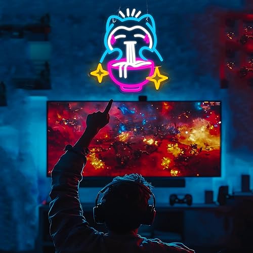 Miniatura 2 de Luz LED de neón Ramen  Lindo letrero de neón de fideos de oso, decoración de pared japonesa regulable para salas de juegos, restaurantes, bares y