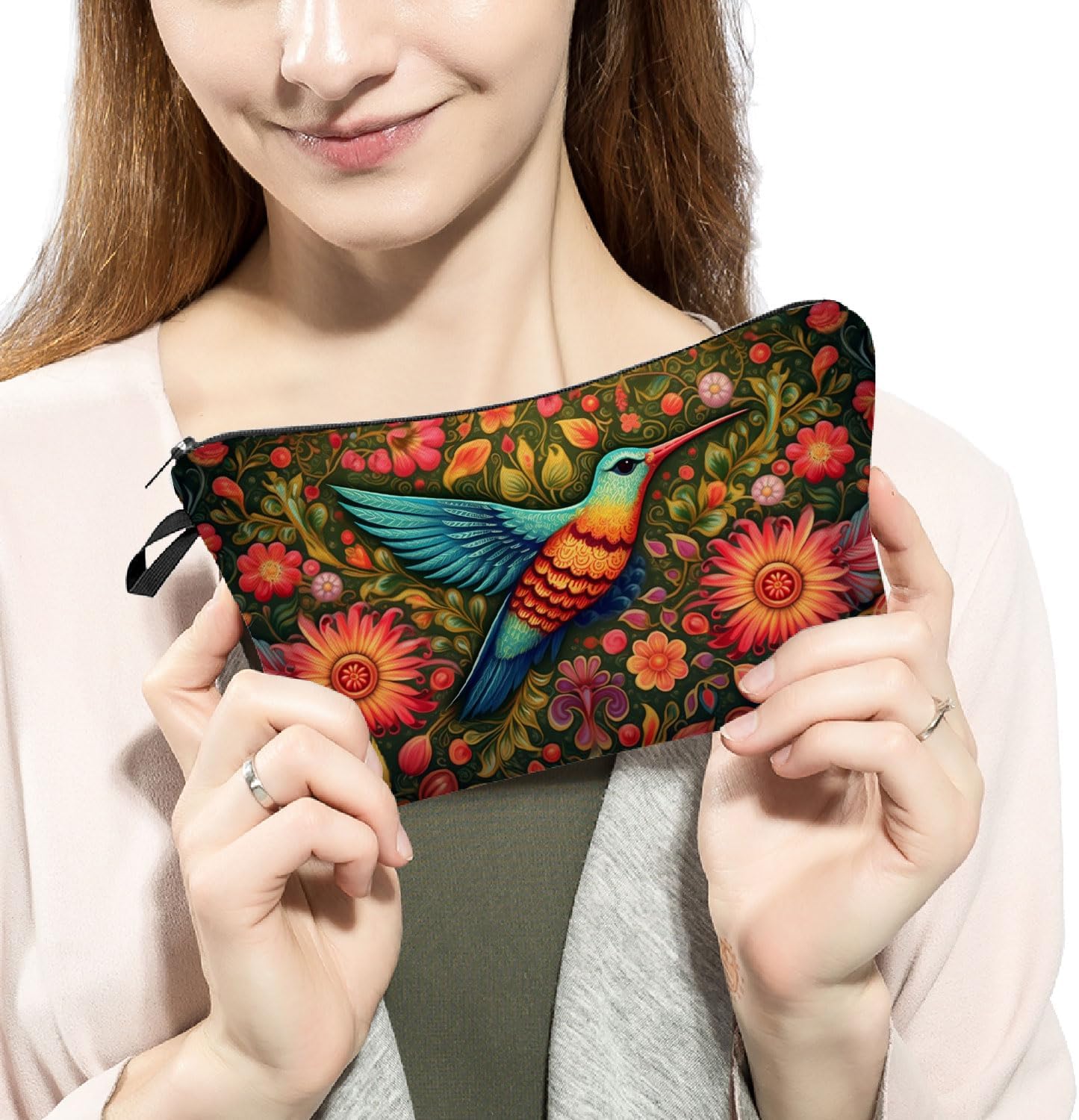 Livel lhood Floral Hummingbirds Cute Small Makeup Bag image 4