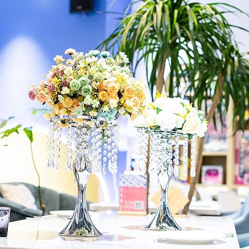 Miniatura 6 de 10 jarrones metálicos para centros de mesa de boda, soportes líderes de camino de boda, soportes de araña de cristal acrílico para decoración de