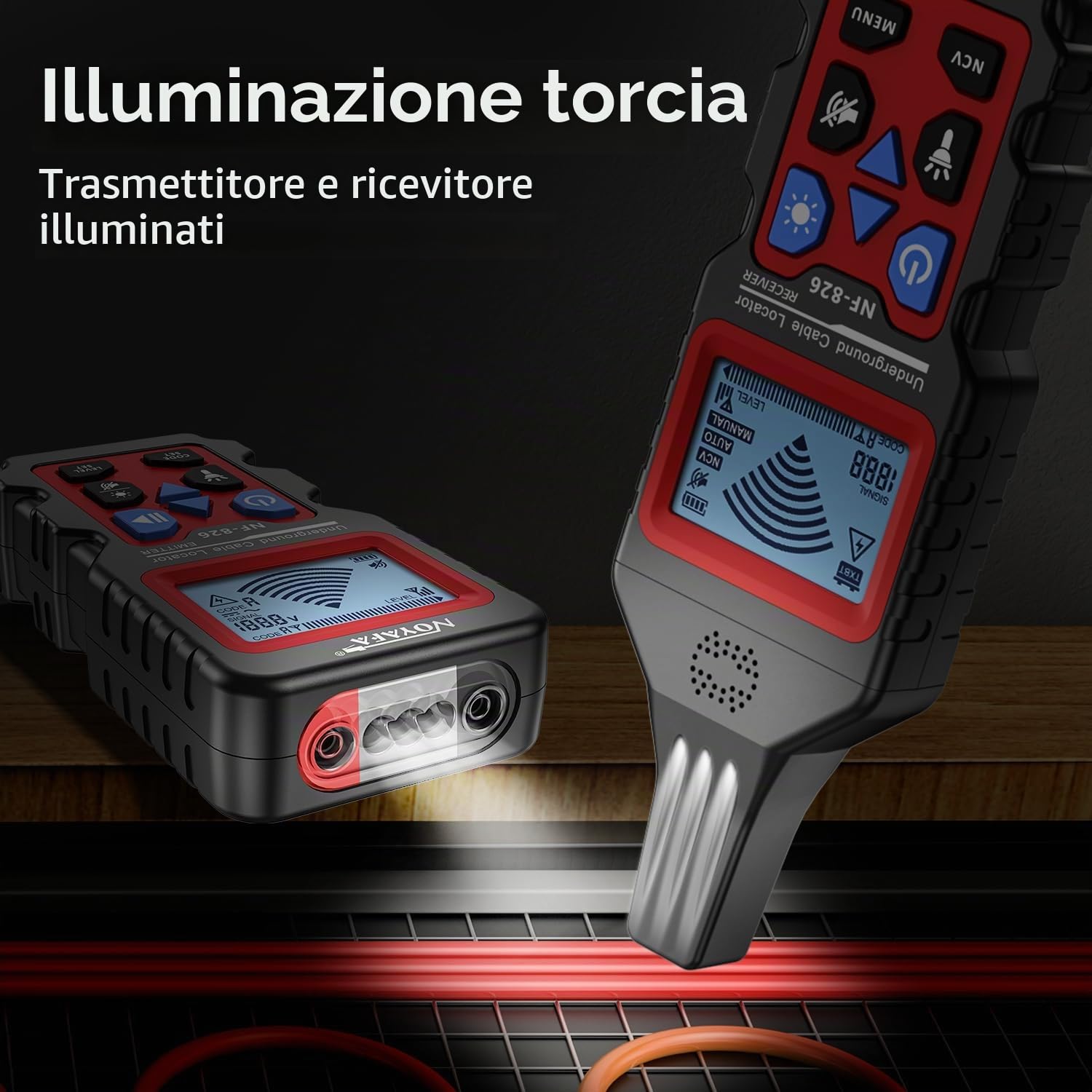 NOYAFA NF-826 Rivelatore Sotterraneo Localizzatore, Tracciatore di Cavi e Circuiti, Rilevatore Cavi Muro e Interrati, Sensibilità Regolabile, Wire Tracer per Casa, Giardino, Elettricisti