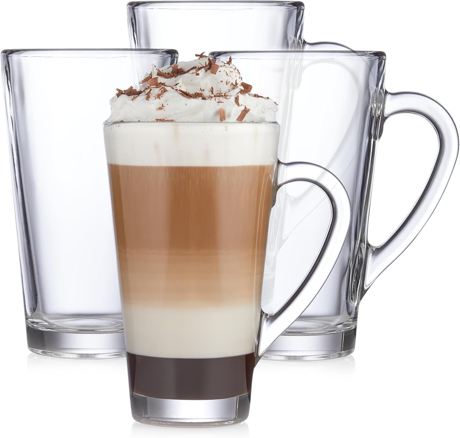 Libbey Cavana Extra Tall Mug - Classic Set 4 Tapered Shape Clear Coffee Mug, Dishwasher Safe Clear Glass Coffee Mugs for Warm Lattes, and More