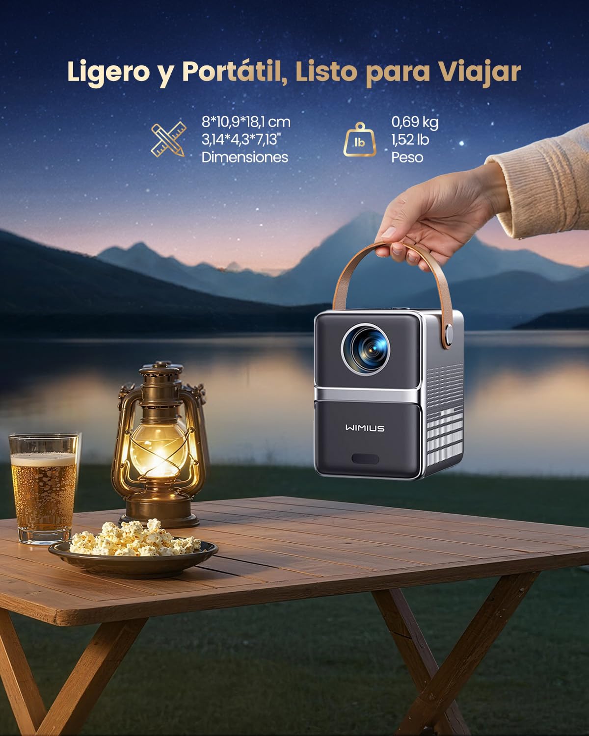Mini Proyector Portatil 4K【Netflix Ready/Dolby】 WiMiUS Proyector 1080P FHD con Auto Keystone/E-Enfoque, Apps Integrada WiFi & Bluetooth, Projector Portable 4k Cine en Casa para Movil/PC/HDMI ARC