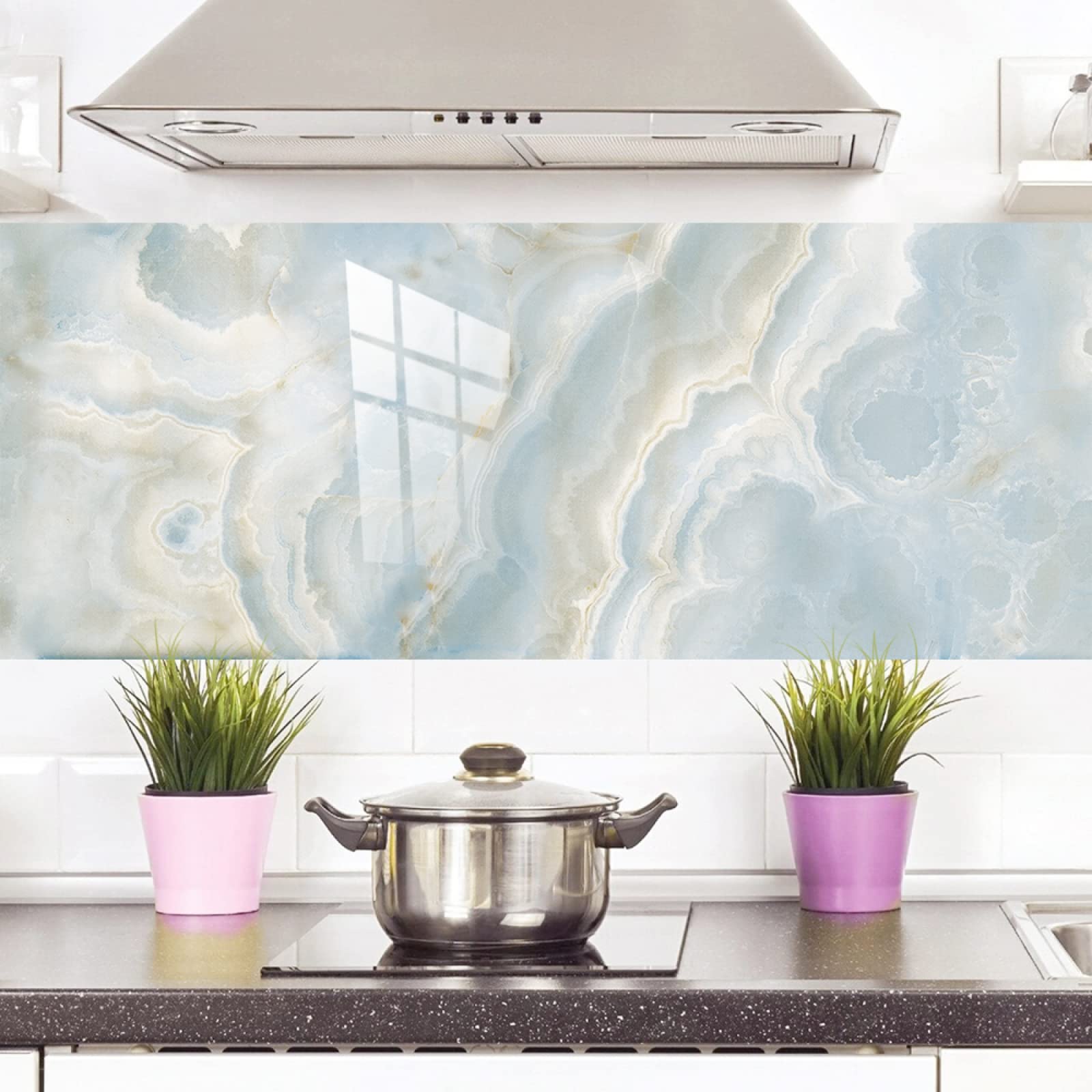 Tile Stickers Light Blue Marble Stick on Tiles PVC Self Adhesive Wall Tiles Durable Peel and Stick Floor Tiles Stick on Wall Tiles Water Proof Tile Stickers for Bathroom Kitchen 20x20cm/10pcs