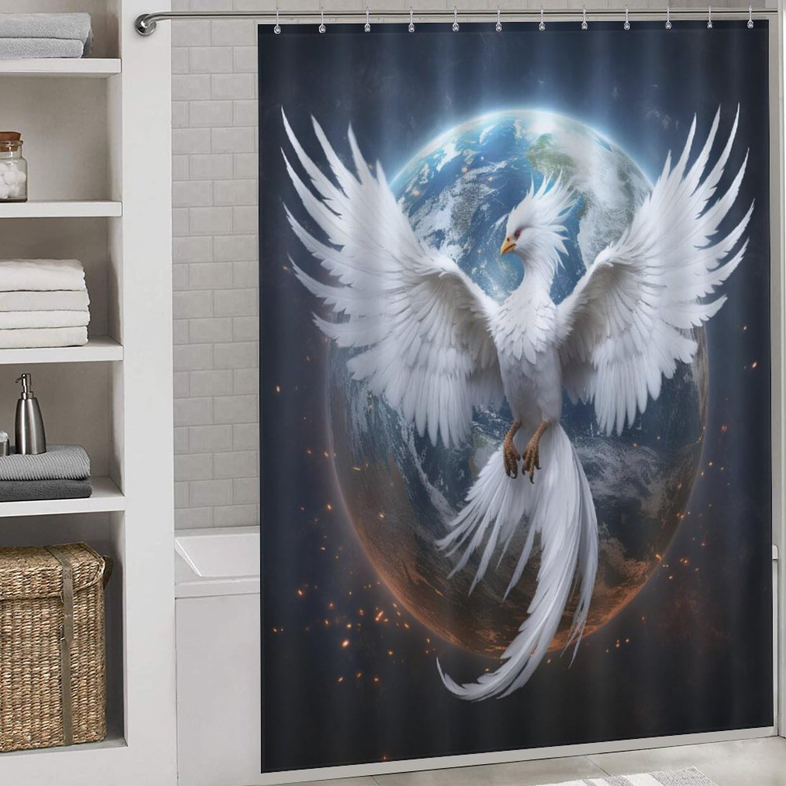 Rideau de douche Phénix imperméable 168x183cm avec crochets inclus pour salle de bain
