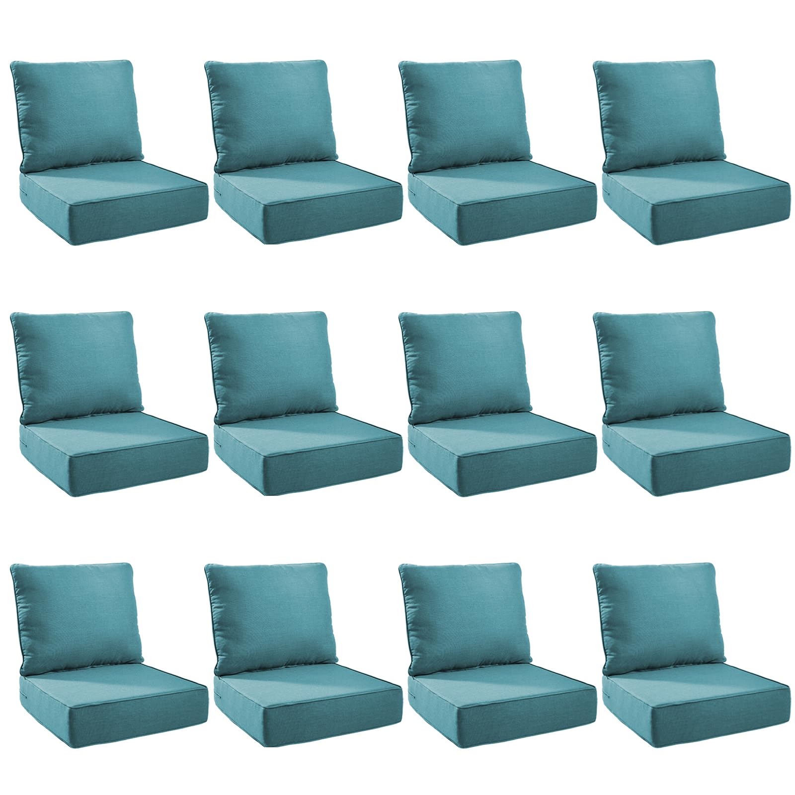Outdoor Cushion Set for Patio Furniture, UV Resistant, Water Resistant - 6 Inch Thick Foam Garden Cushions– 24x24 Inch Patio Seat Covers for Chair/Sofa/Couch | Peacock Green | 12-Pack |