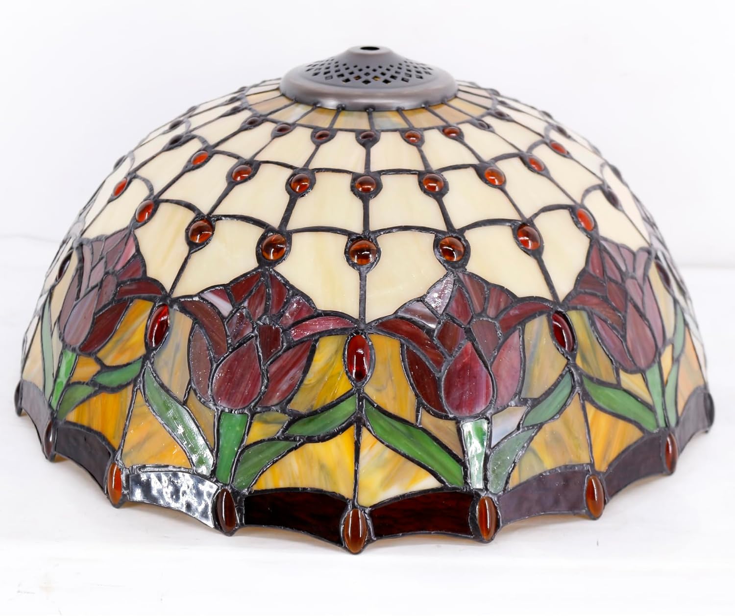 WERFACTORY Tiffany Table Lamp Red Stained Glass Tulip Lamp 16X16X24 Inches Desk Reading Light Metal Base Decor Bedroom Living Room Home Office S030 Series