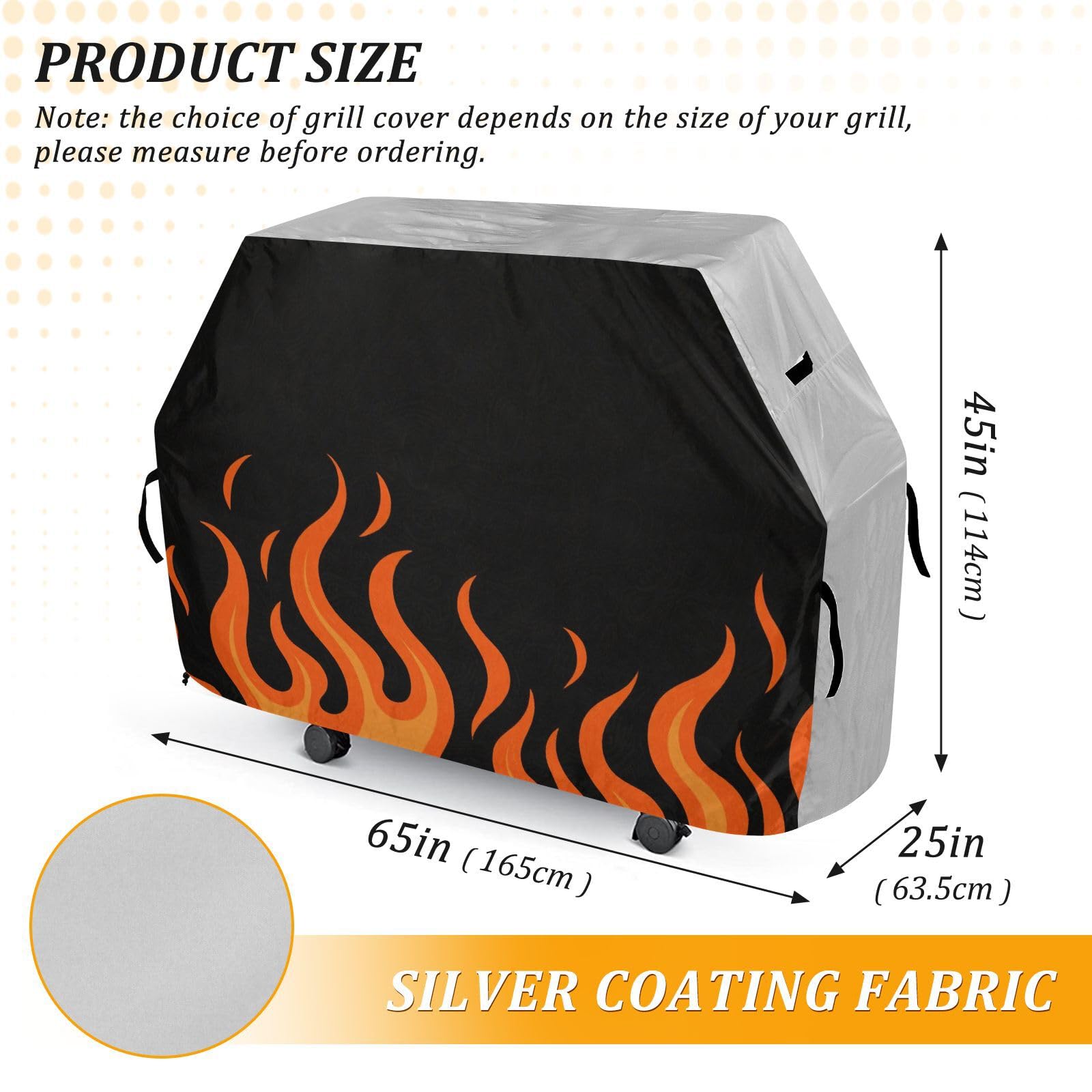 Flowing Fire Giraffe Pomarańczowy Płonący Grill Gazowy Pokrywa 158 cm Wodoodporny Wytrzymały Odporny na rozdarcie Odporny na blaknięcie Materiał Pokrowiec na grilla z regulowanym sznurkiem dla kurzu i