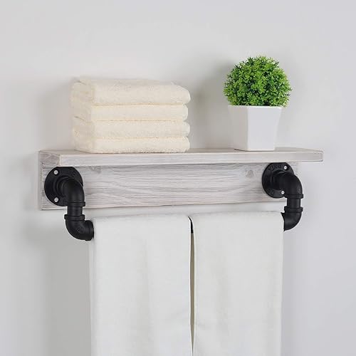 Miniatura 4 de MBQQ Estante de tubo industrial, estante de pared rústico con toallero, toalleros de granja de 20 pulgadas para baño, estantes flotantes montados en
