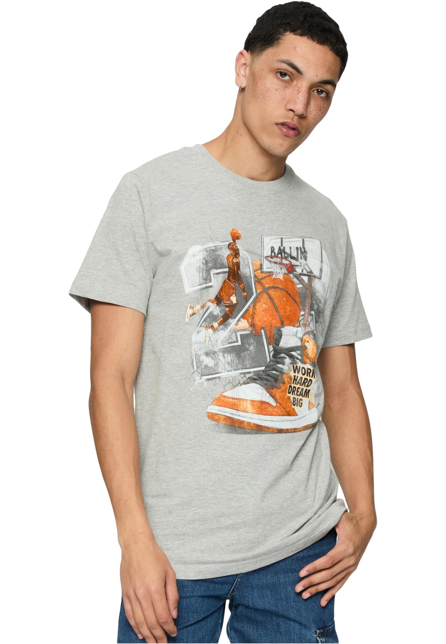 Mister Tee Men's Vintage Ballin Tee T-Shirt, Heather Grey,