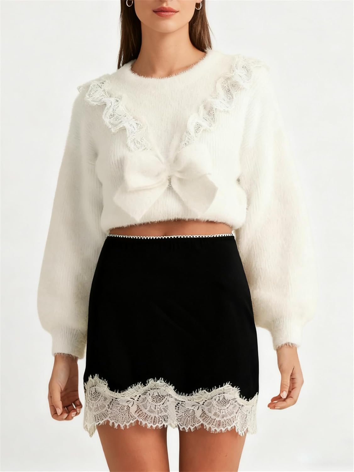 Women Y2k Satin Silky Mini Skirt Solid Color Lace Trim Patchwork Low Rise Short Skirt Cute Retro Half Slip Underskirt - Image 3