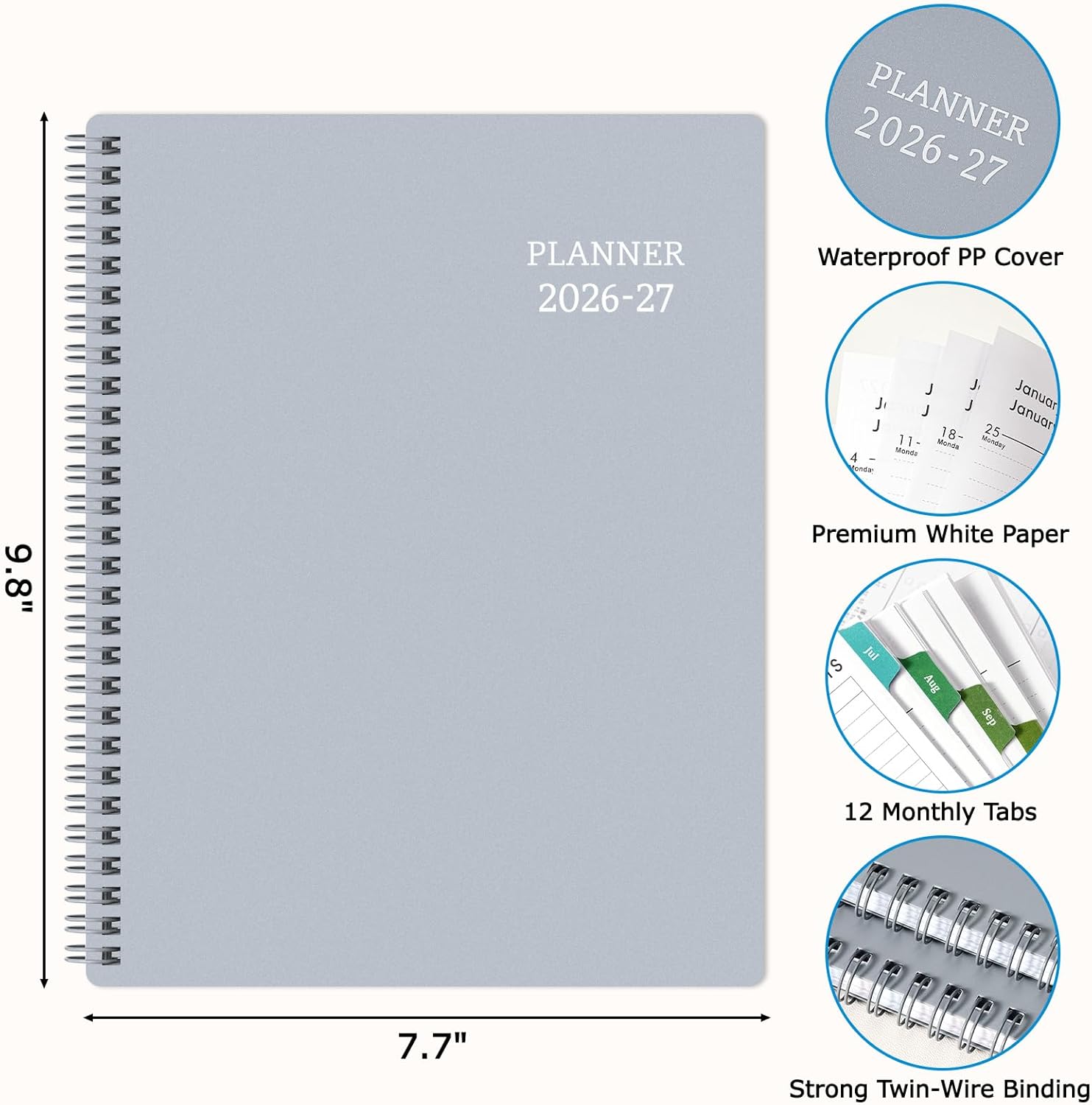 Planner 2026-2027 - Academic Planner from July 2026 - June 2027, 7.7" x 9.8", Calendar Planner 2026-2027, Weekly and Monthly Planner Spiral Bound, Flexible Cover, To-Do List, 12 Monthly Tabs thumbnail