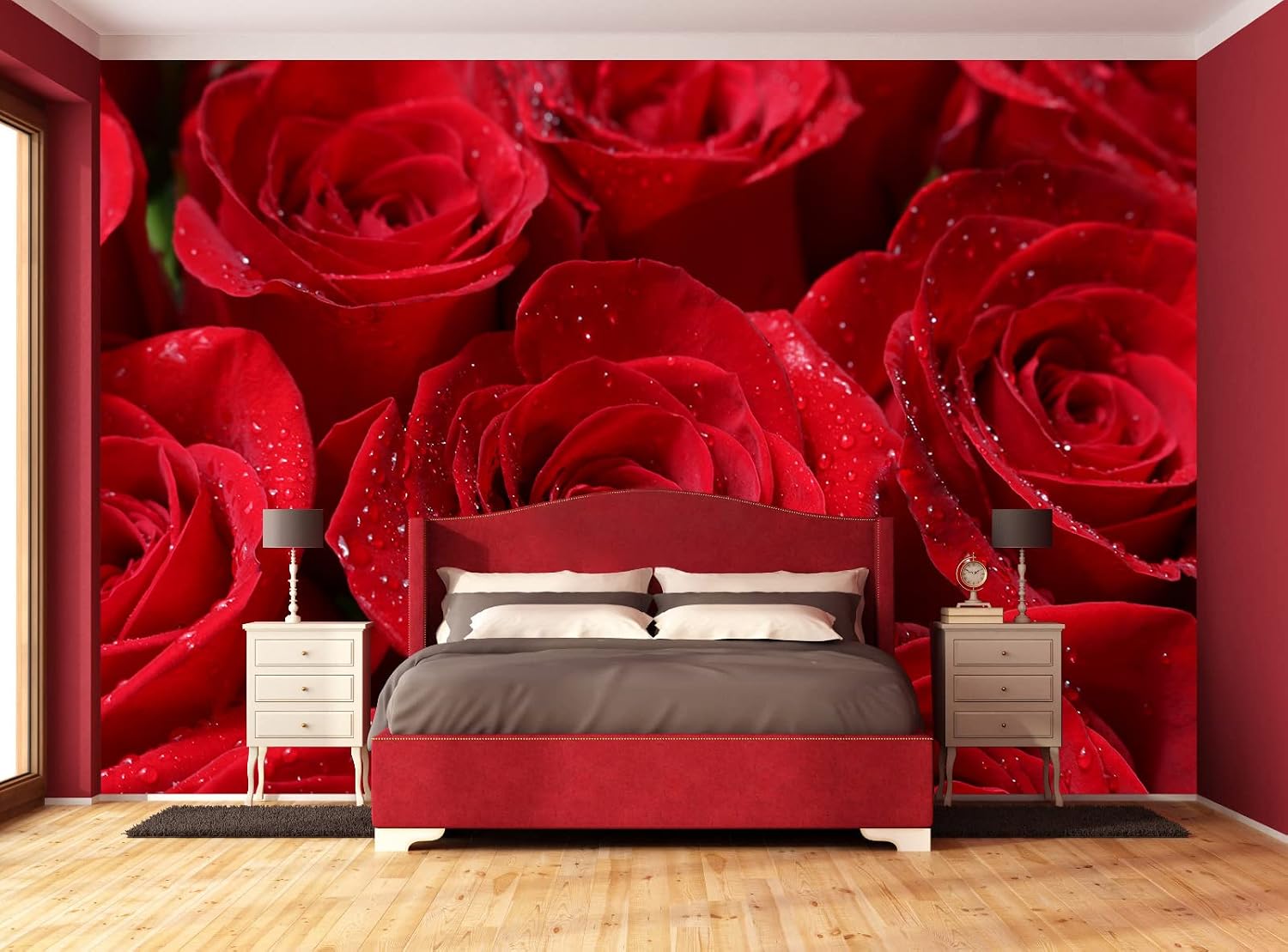 Bormia Floral Wall Mural 3D Red Rose Wallpaper Flowers for Walls Living ...