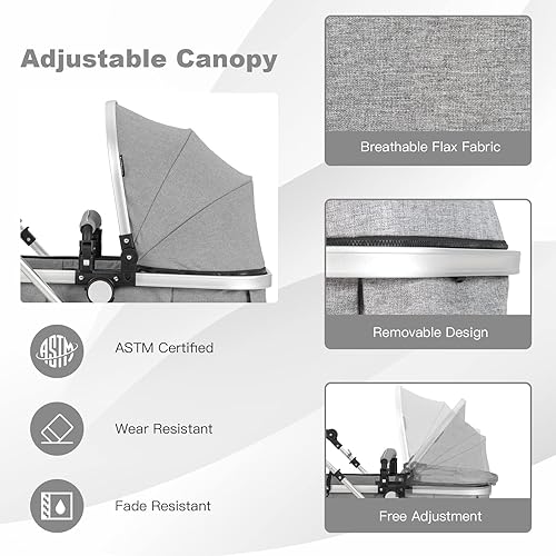 Miniatura 4 de BABY JOY Cochecito de bebé, cochecito reclinable convertible 2 en 1, cochecito plegable con arnés de 5 puntos, incluye soporte para tazas, funda