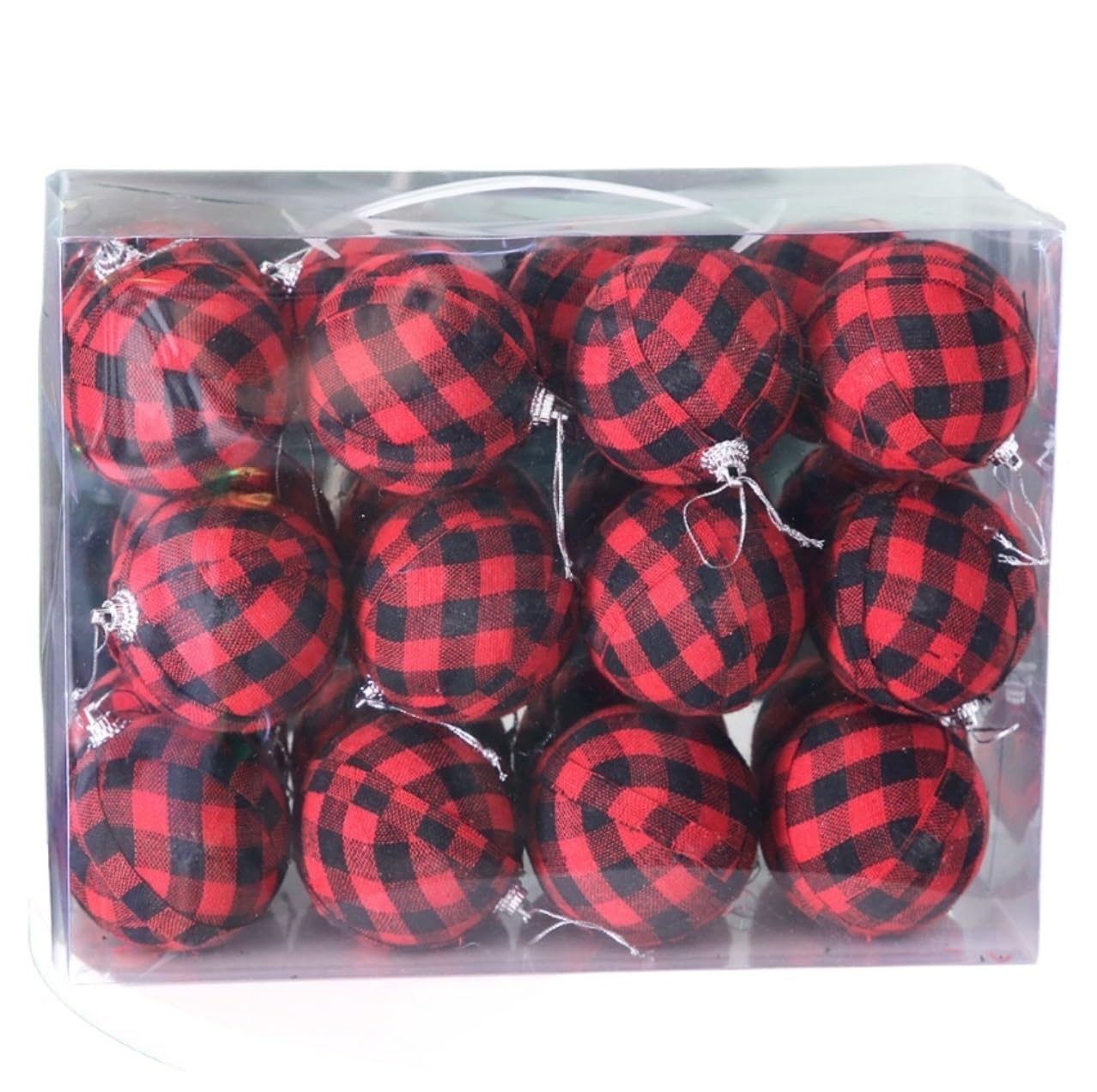 Palline di Natale 24 Ornamenti Natalizi con Palline da Appendere, Set di Natale Scozzesi, All'albero, per La Decorazione della Festa Decorazioni(Black+Red)