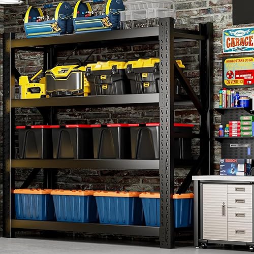 Miniatura 2 de Estantería de garaje resistente de 3000 libras, estantes de metal de 59 pulgadas de ancho, estantes de garaje ajustables de 4 niveles, estantes de