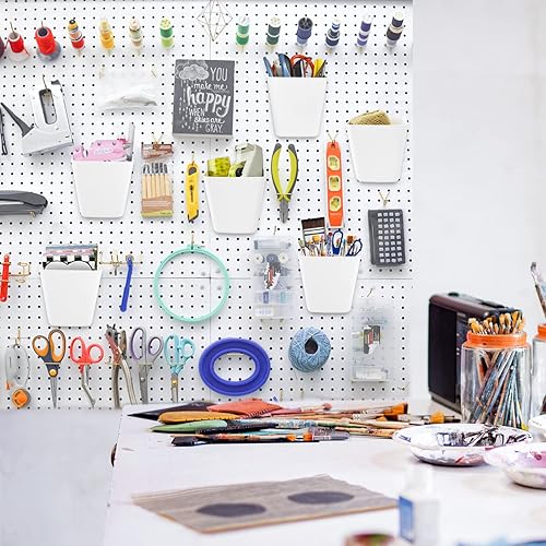 Miniatura 35 de G.CORE Paquete de 6 vasos grandes para tablero de clavijas, con ganchos, con forma de caja cuadrada, accesorios para garaje, banco de trabajo, sala