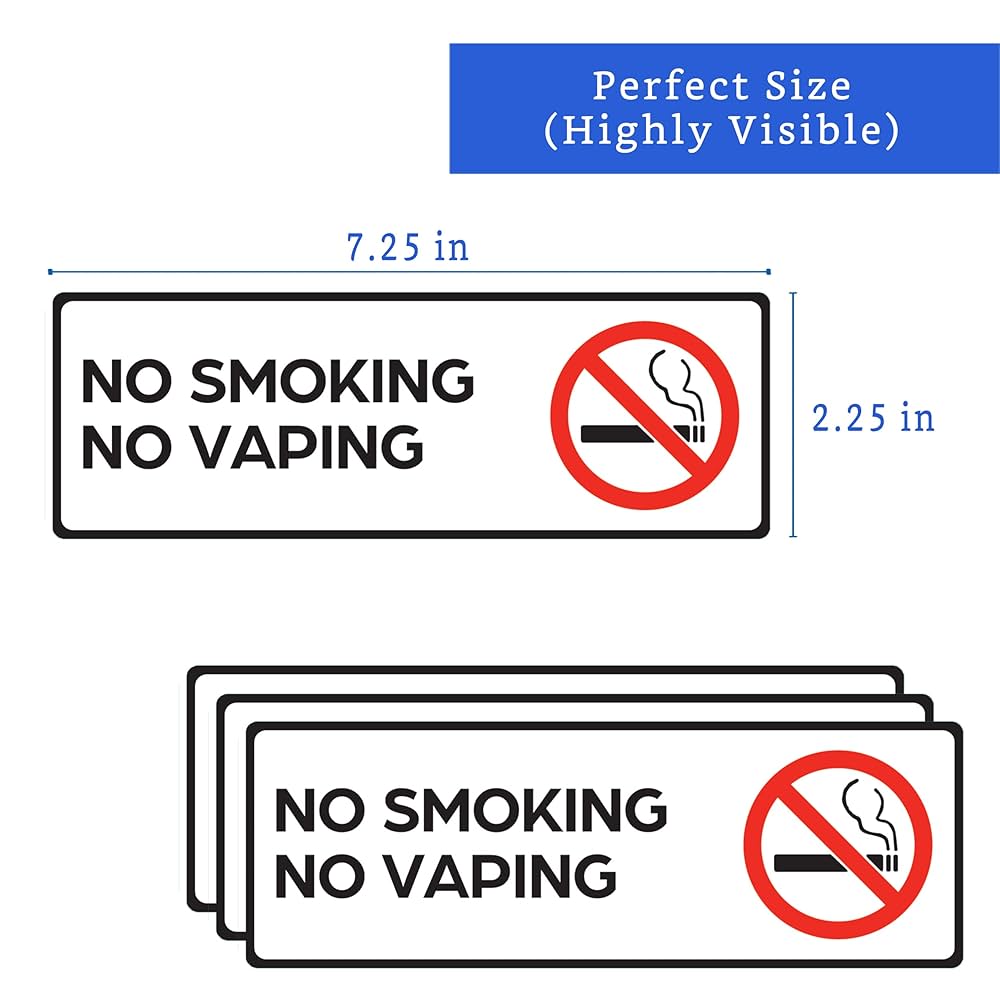 No Smoking No Vaping Sign (4 Stickers 7.3 in x 2.5 in) - No Smoking Signs for Business or Home - Airbnb Essentials for Hosts - Airbnb, Vrbo and Short Term Rental for Free Printable No Smoking Or Vaping Signs