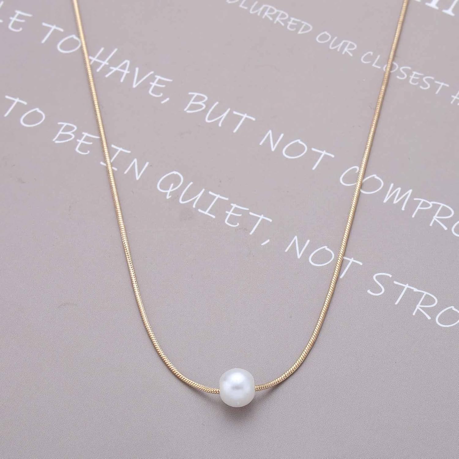 Vintage Small Pearl Necklace Choker Floating Single Pearl Pendant Necklace Gold Minimalist Round Snake Chain Thin Necklaces Jewelry for Women - Image 7