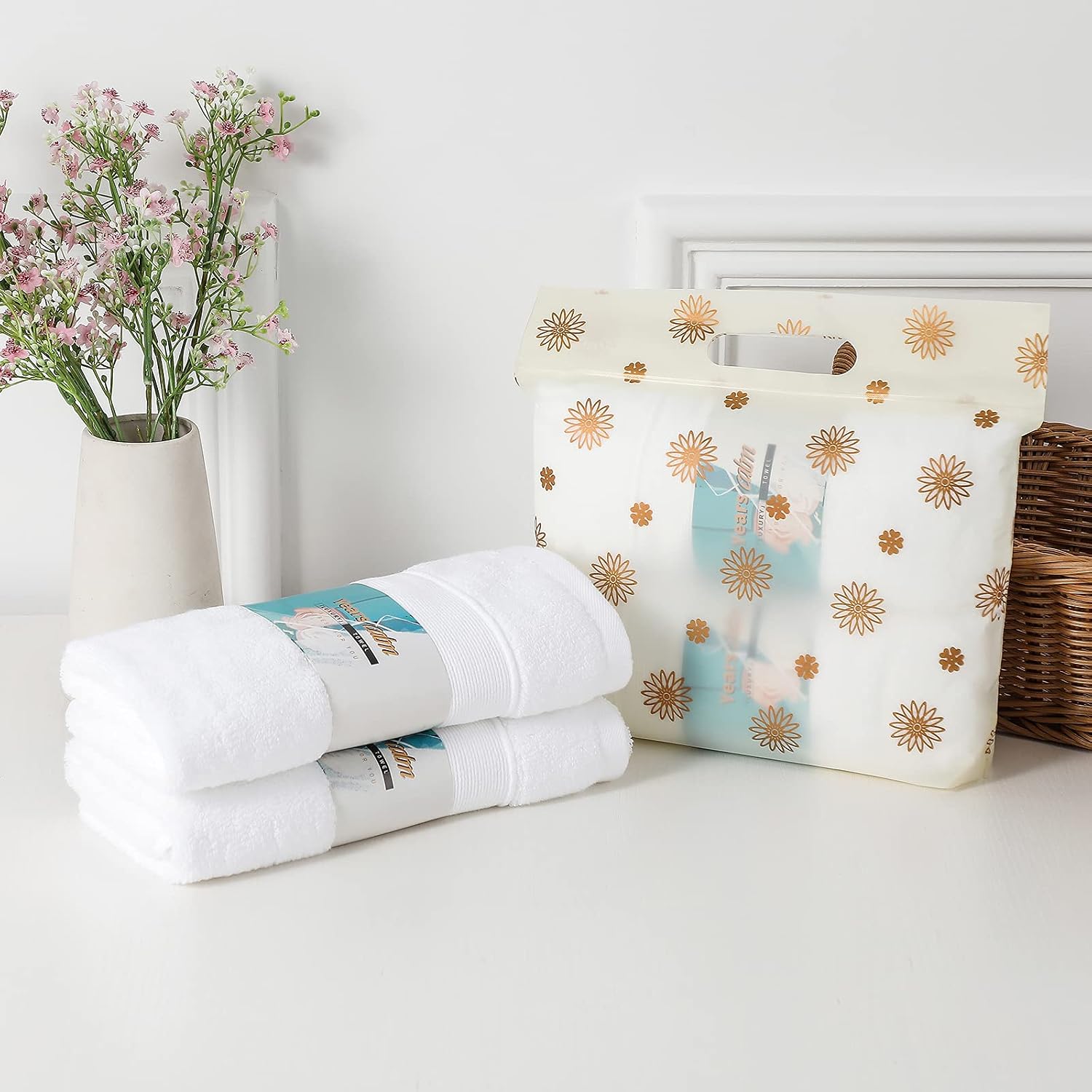 Years Calm 2 Pack Cotton Hand Towels, Durable Highly Absorbent Soft Washcloth, Towel for Hotel Bathroom, 13 x 29 Inch (White)
