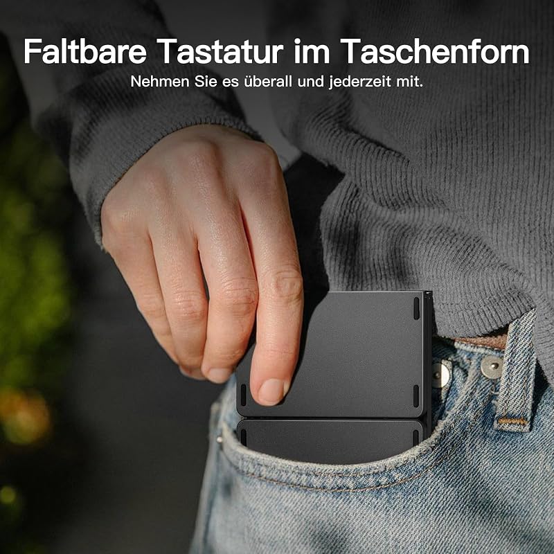 Vobafe Bluetooth Összecsukható Billentyűzet Touchpaddal, Hordozható Vezeték Nélküli Mini Billentyűzet QWERTZ - 2-black